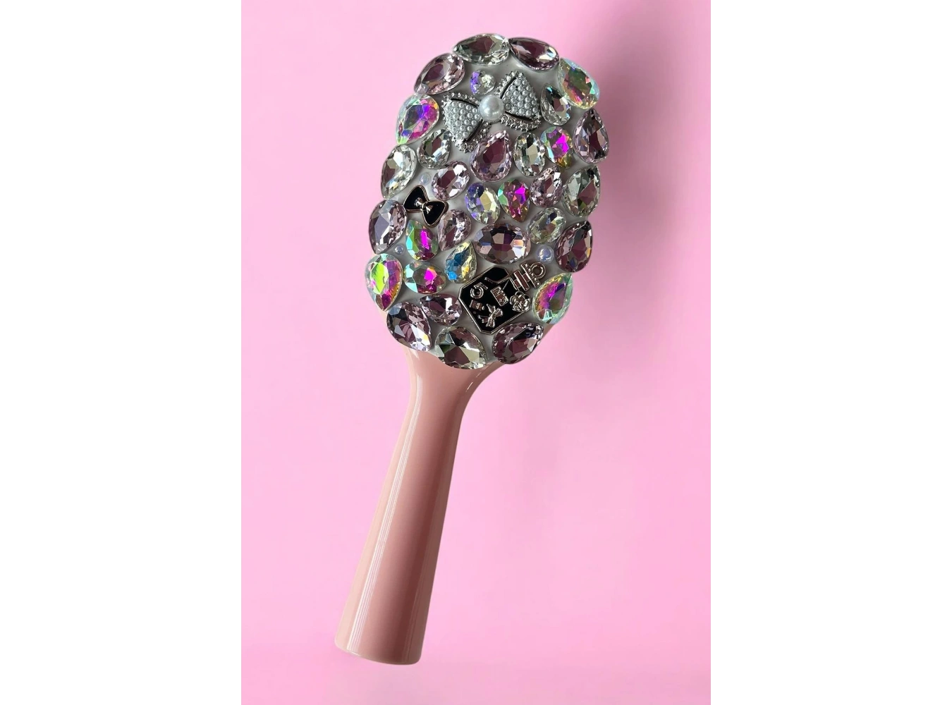 Pembe Renk Taş Ve İnci Detaylı Saç Tarama Fırçası/ Tarak