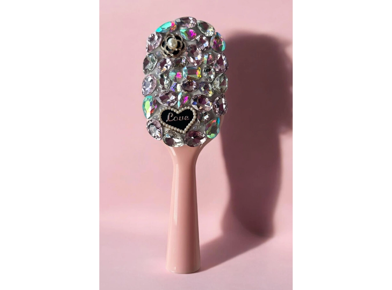 Pembe Renk Taş Ve Love Yazılı Saç Tarama Fırçası/ Tarak