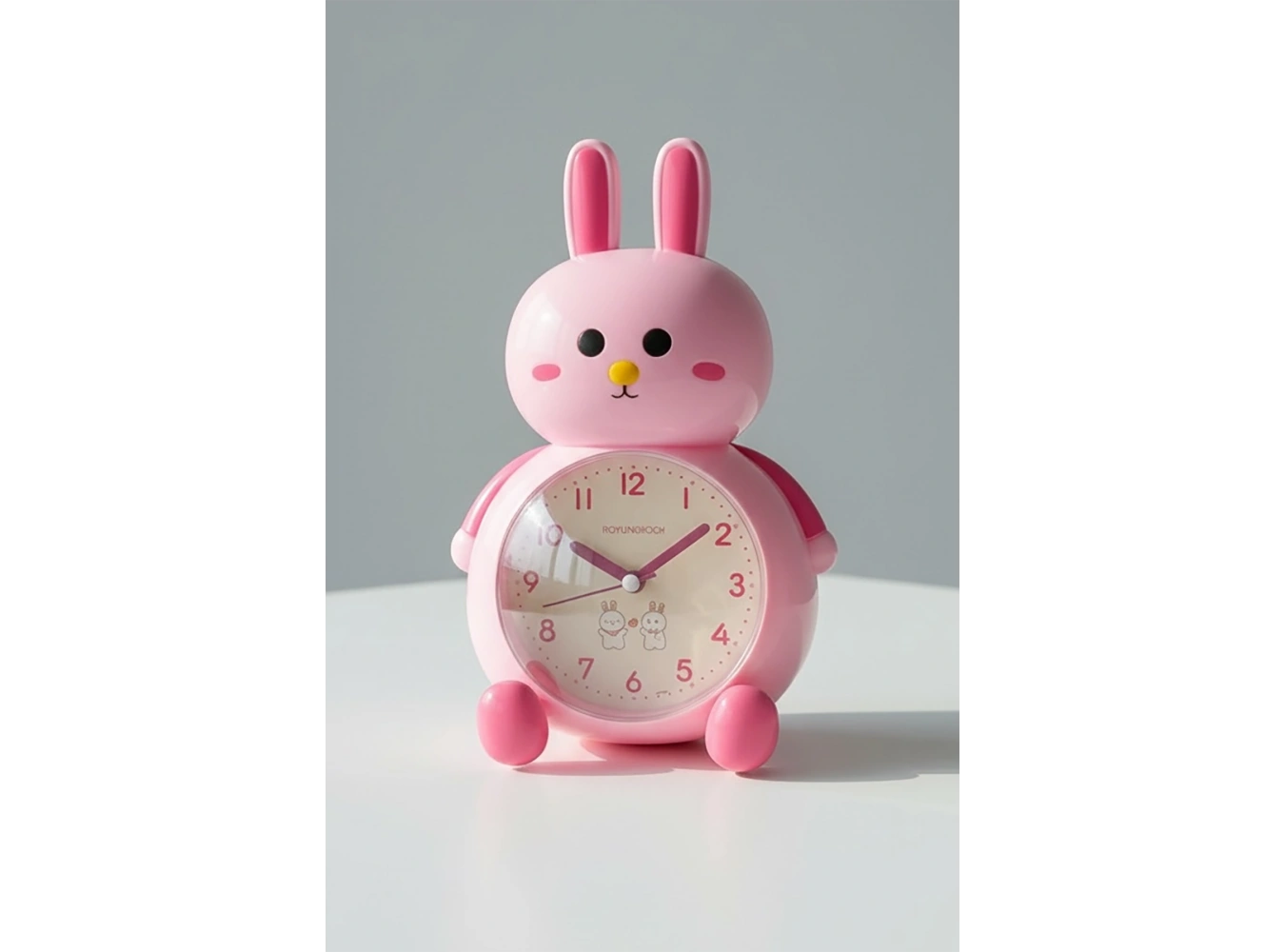 Pembe Renk Tavşan Figürlü Alarmlı Masa Saati