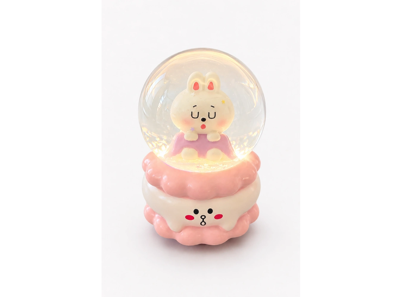 Pembe Renk Tavşan Figürlü Küçük Boy Işıklı Kar Küresi