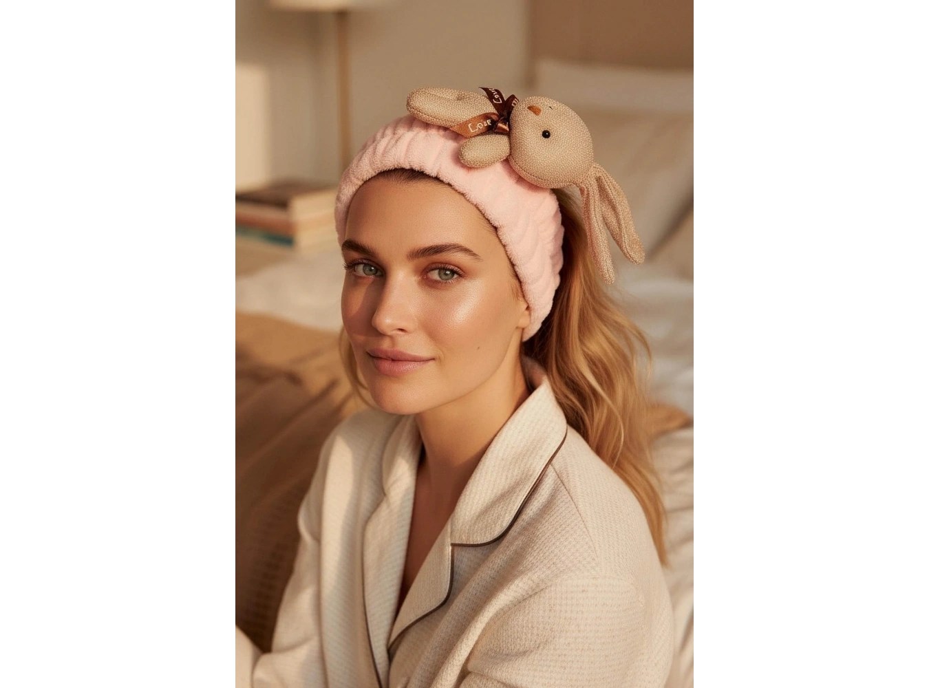 Pembe Renk Tavşan Figürlü Peluş Saç Bandı