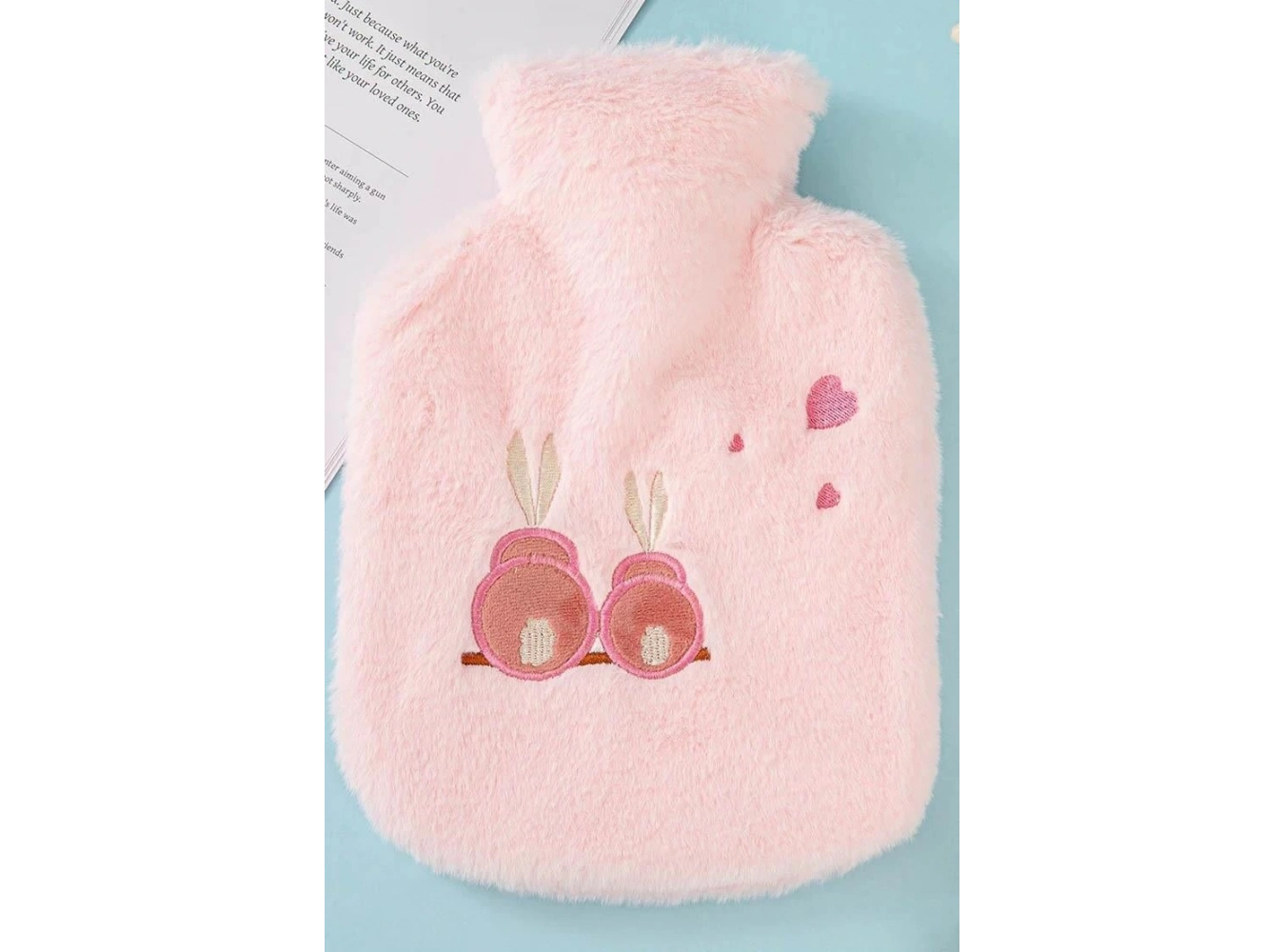 Pembe Renk Tavşan Figürlü Peluş Sıcak Su Torbası