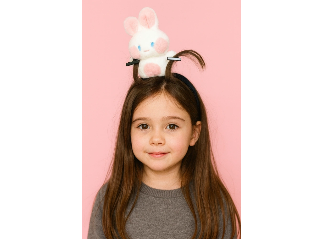 Pembe Renk Tavşan Figürlü Perçem Tokası Detaylı Taç