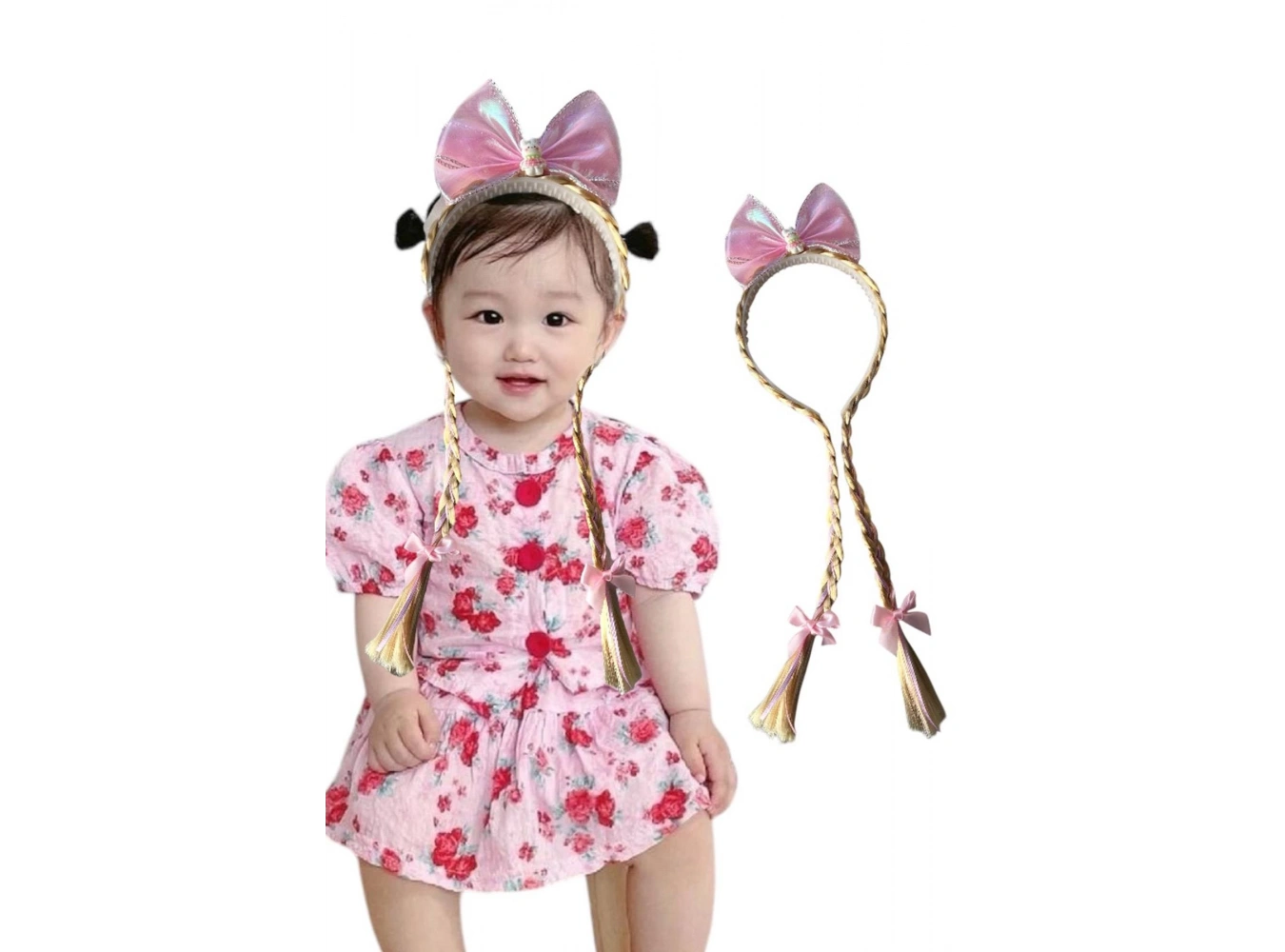 Pembe Renk Tavşan Figürlü Saç Detaylı Taç