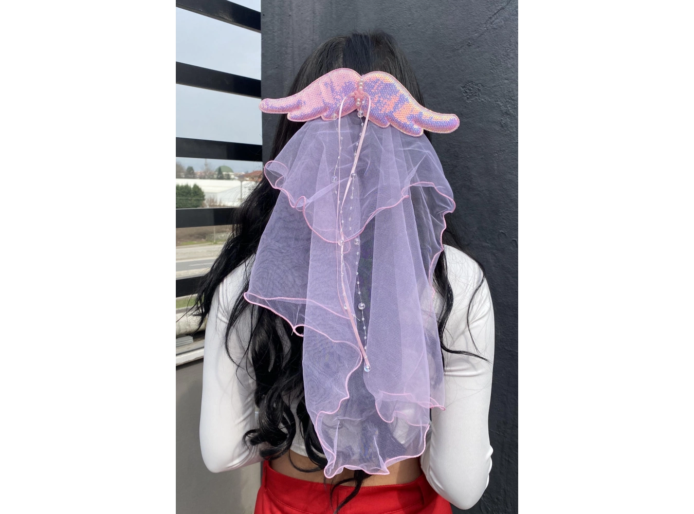 Pembe Renk Tül Ve Kanat Detaylı Prenses Yan Toka