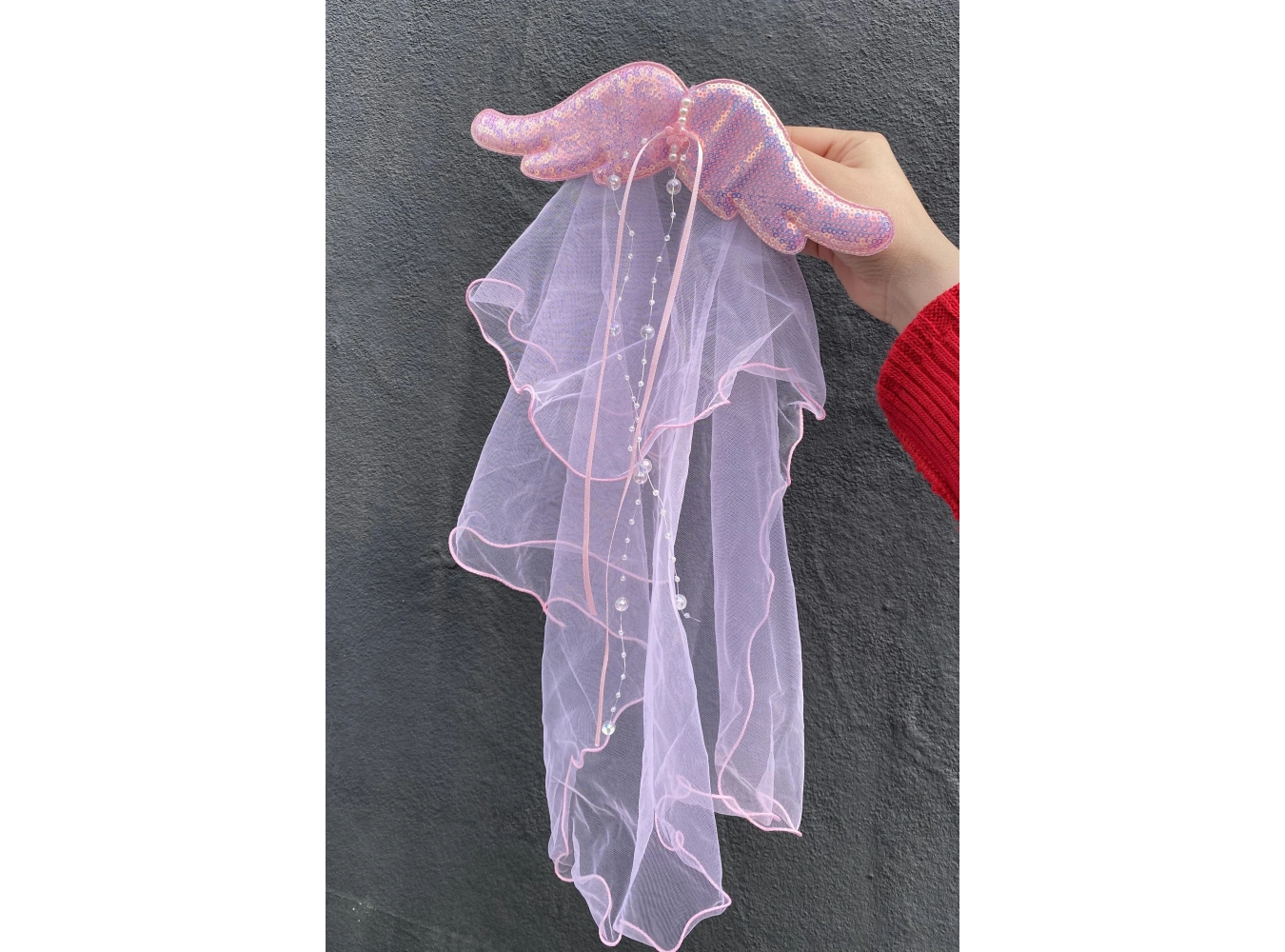 Pembe Renk Tül Ve Kanat Detaylı Prenses Yan Toka