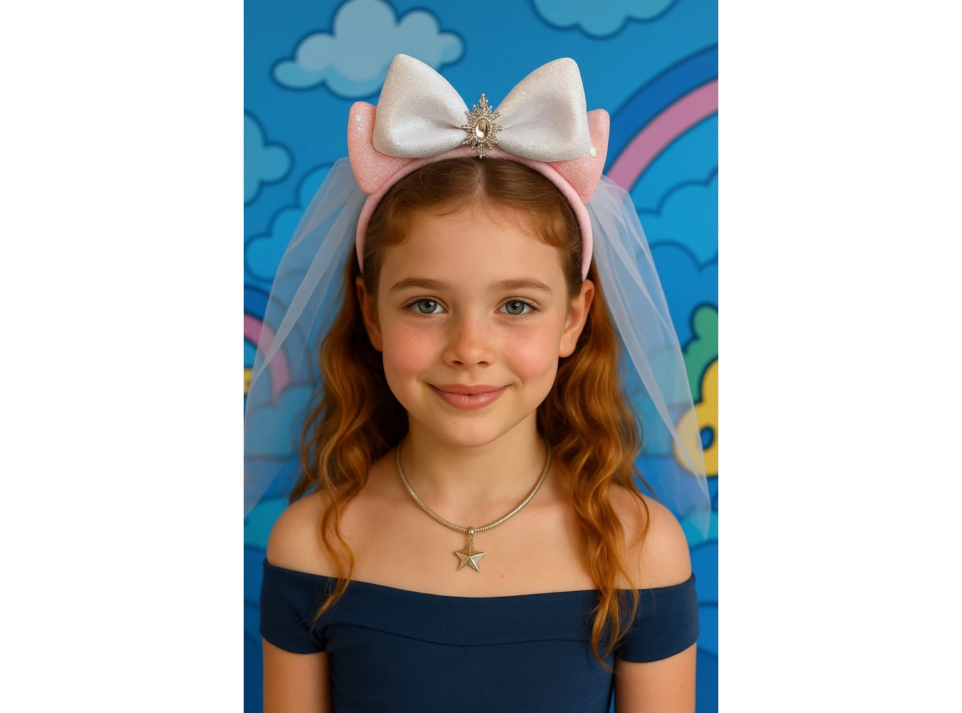 Pembe Renk Tüllü Duvak Detaylı Kraliçe Taç