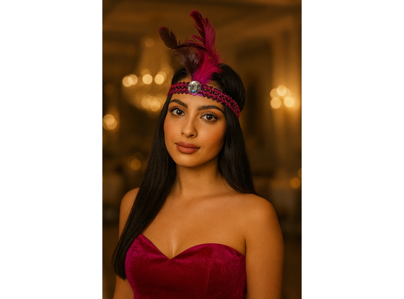 Pembe Renk Tüy Figürlü Charleston Saç Bandı