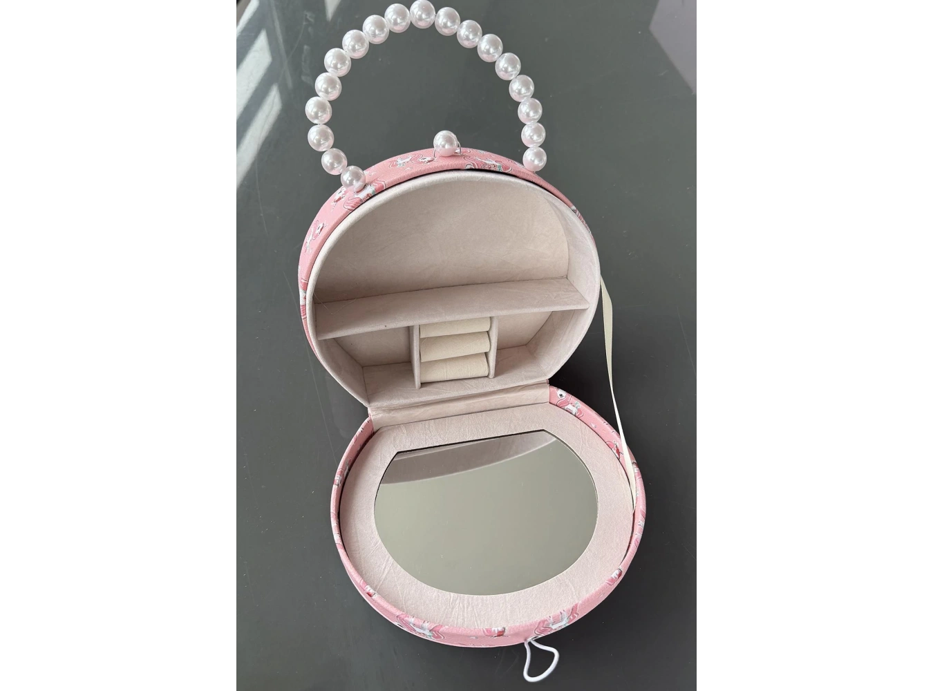 Pembe Renk Unicorn Figürlü İnci Detaylı Çanta Detaylı Takı Kutusu/Organizer