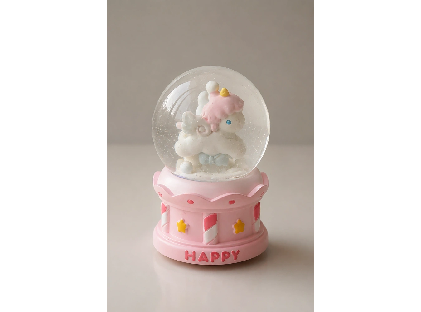 Pembe Renk Unicorn Figürlü Işıklı Küçük  Kar Küresi