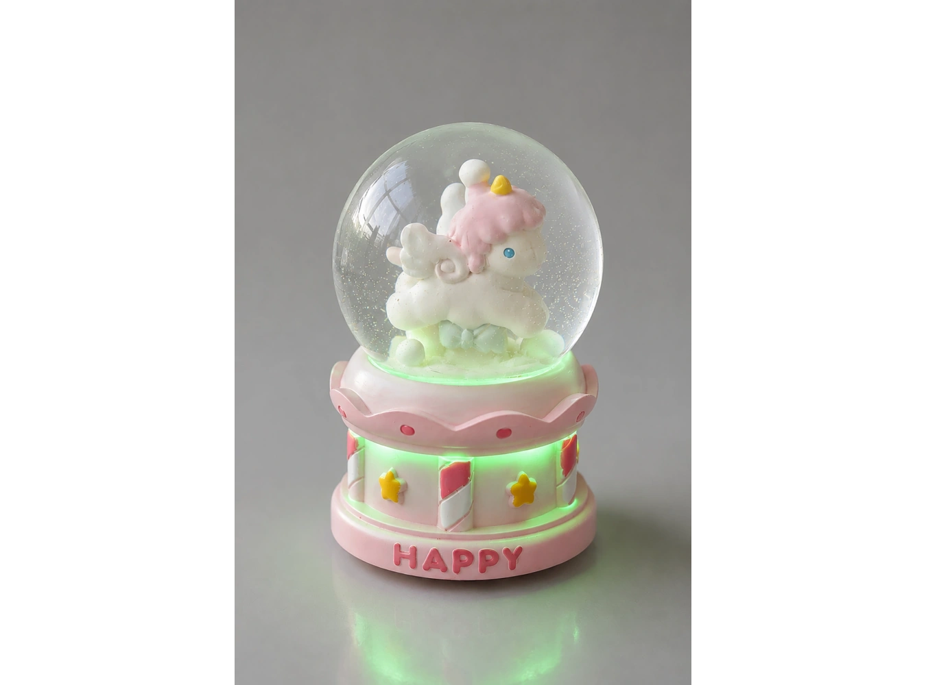 Pembe Renk Unicorn Figürlü Işıklı Küçük  Kar Küresi