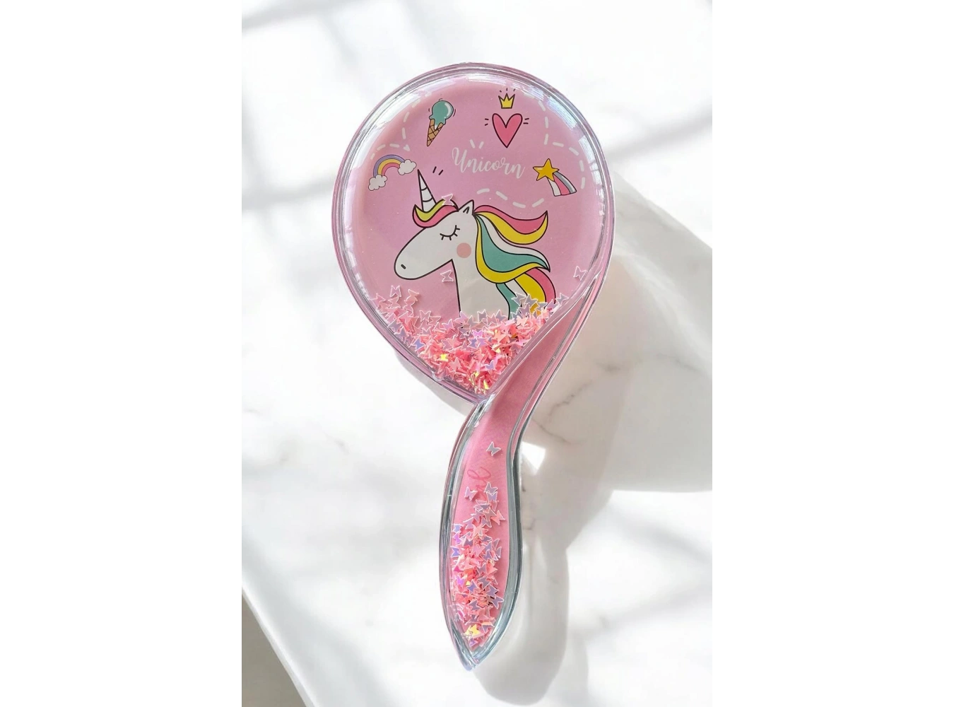 Pembe Renk Unıcorn Figürlü Sim Detaylı Saç Tarama Fırçası/ Tarak