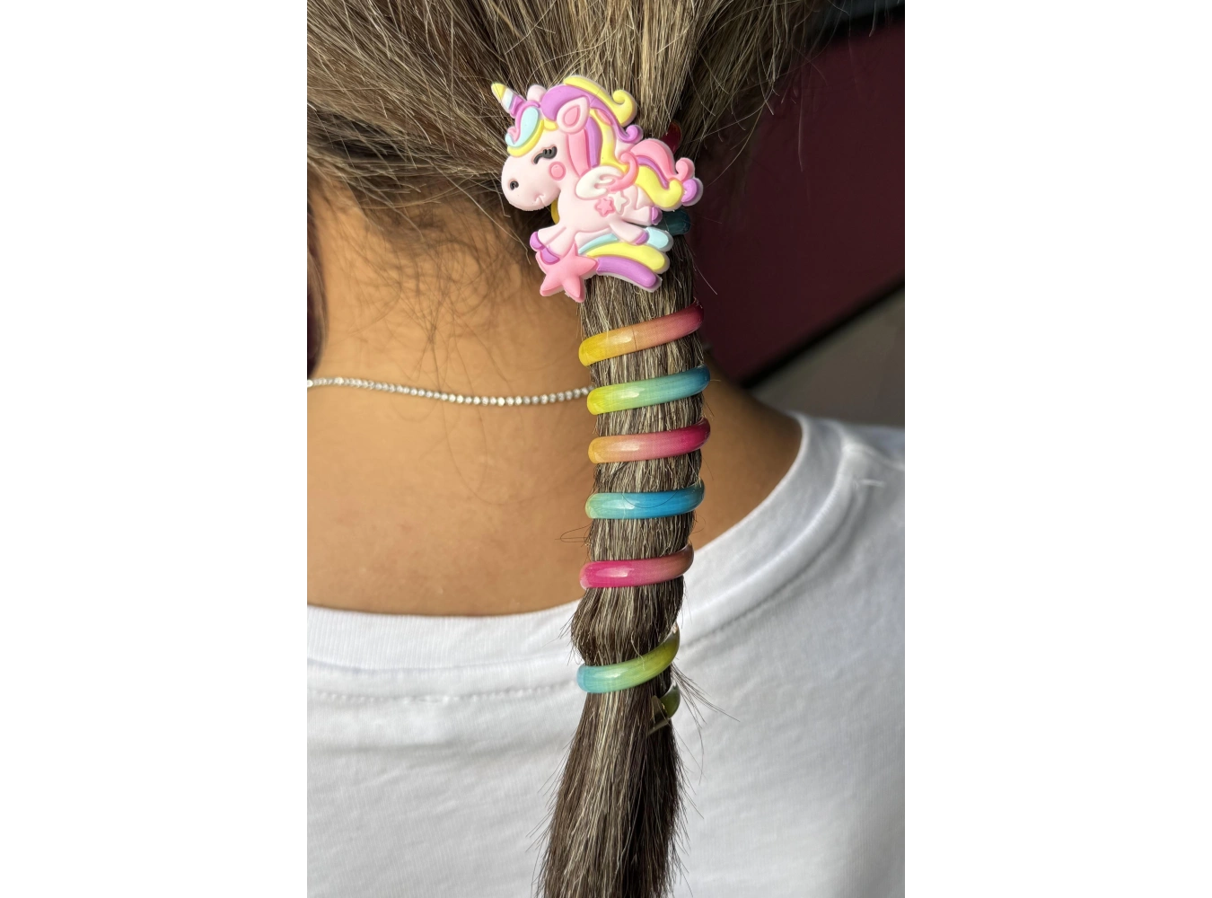 Pembe Renk Unicorn Figürlü Yaylı Spiral Toka