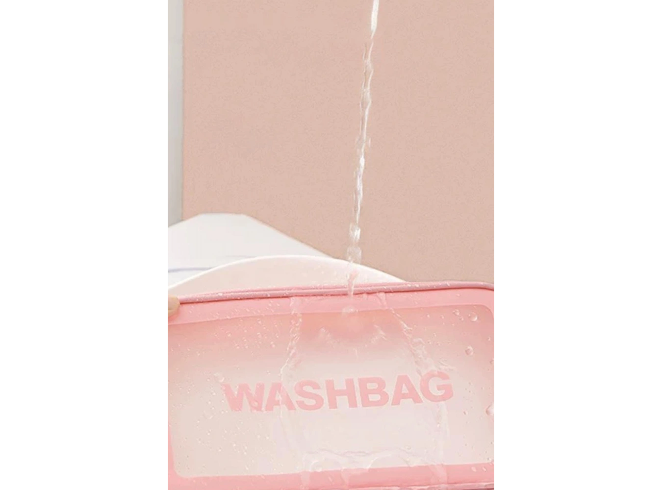 Pembe Renk Washbag Yazılı Su Geçirmez Büyük Boy Makyaj Çantası