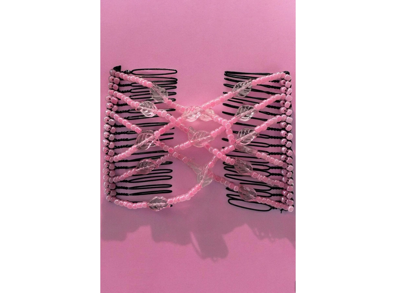 Pembe Renk Yaprak Figürlü Tel Tarak Toka