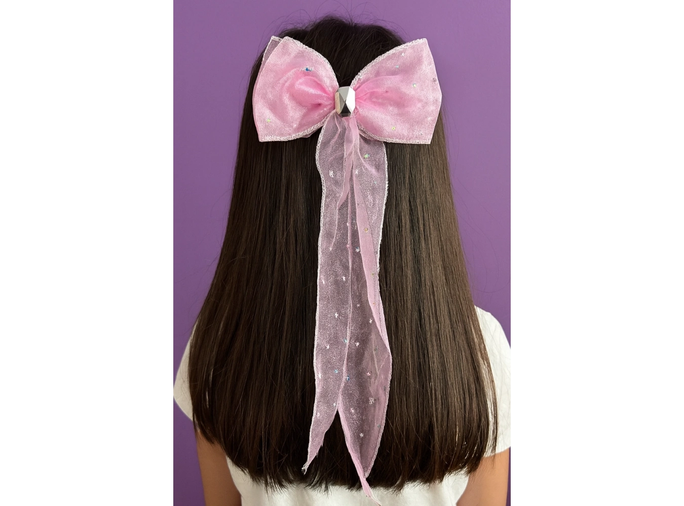 Pembe Renk Yıldız Detaylı Taşlı Kurdele Otomat Toka