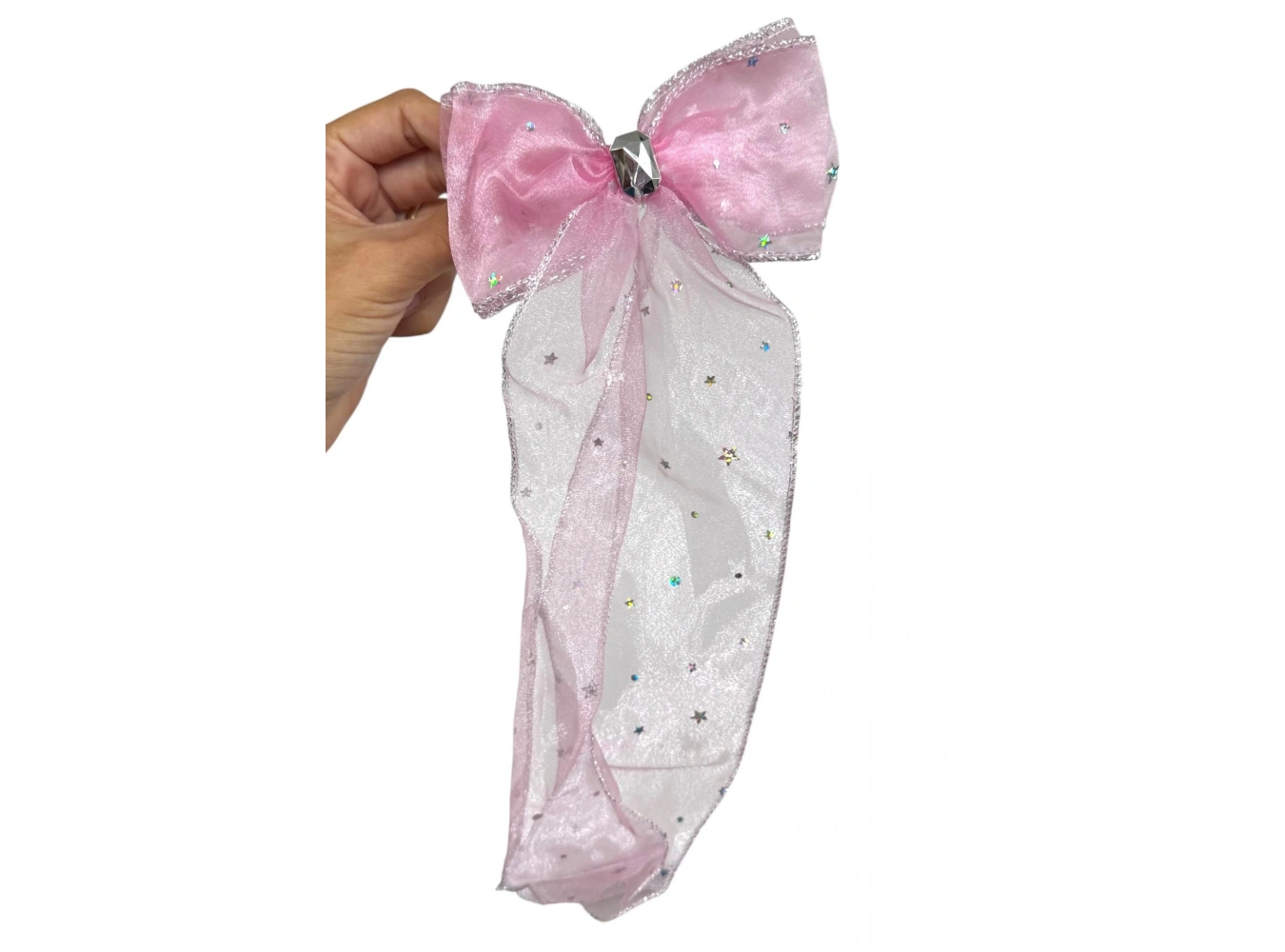 Pembe Renk Yıldız Detaylı Taşlı Kurdele Otomat Toka