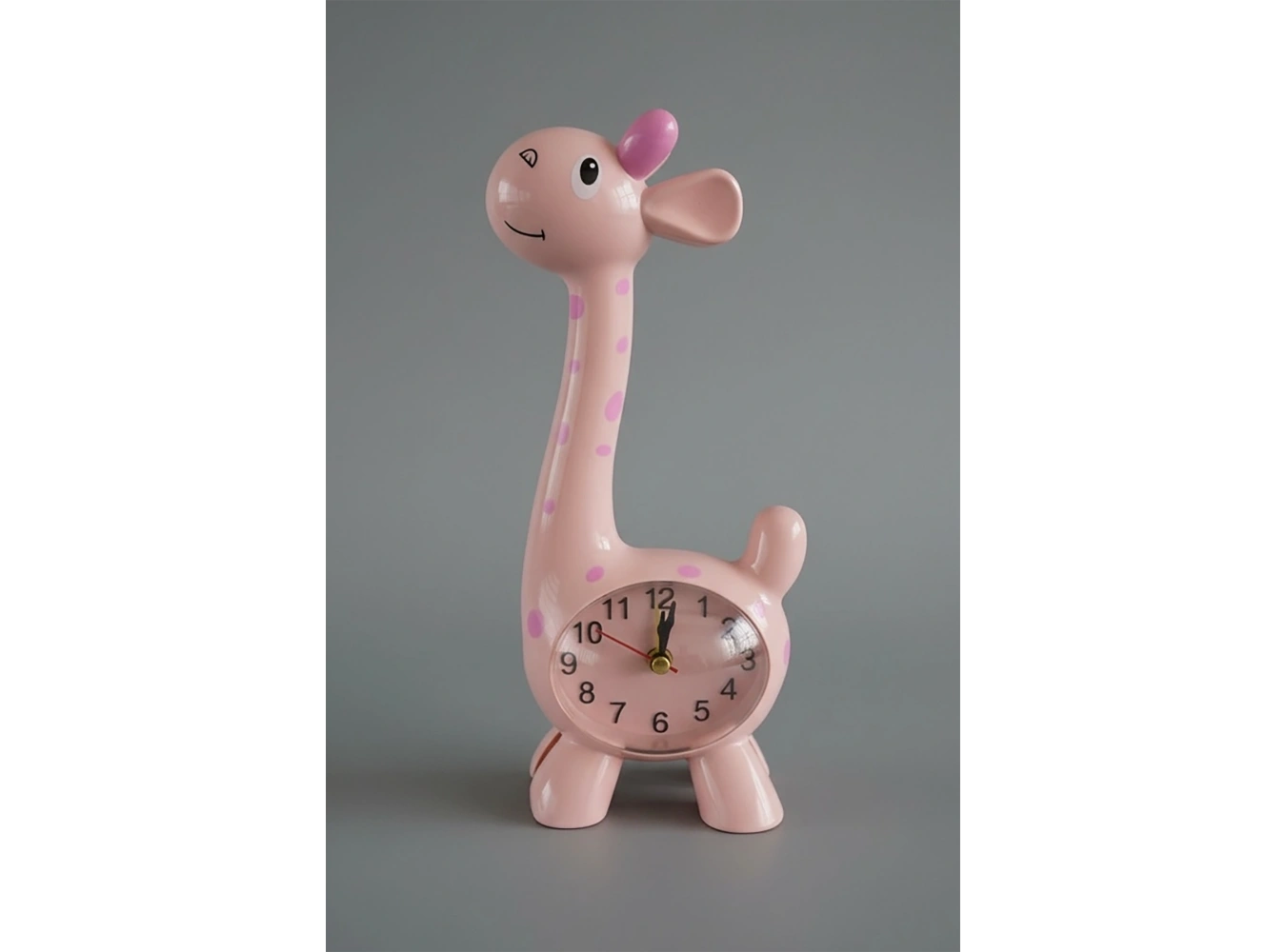 Pembe Renk Zürafa Figürlü Dekoratif Alarmlı Masa Saati