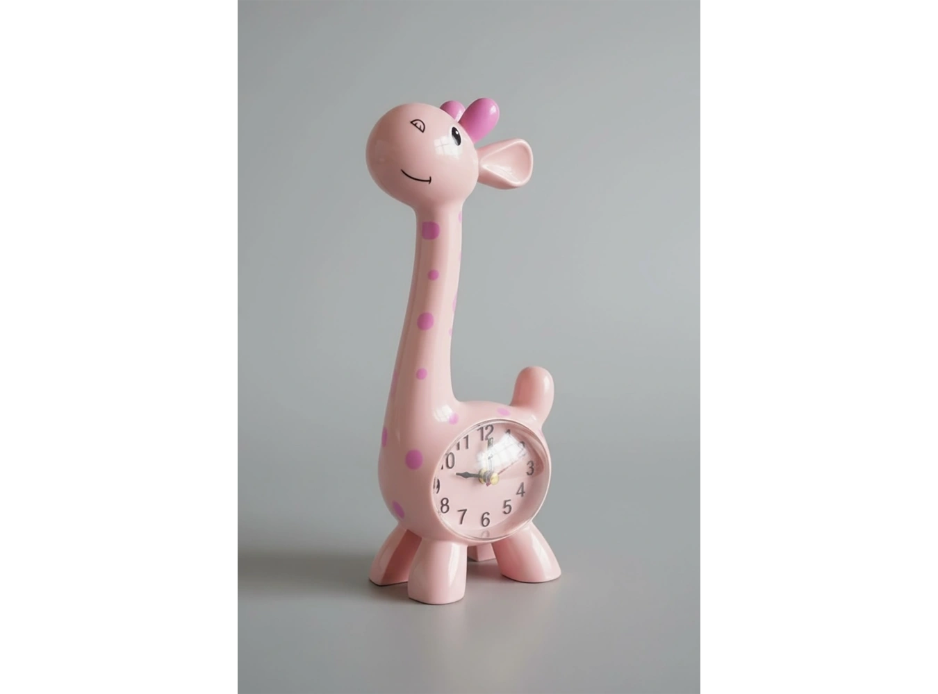 Pembe Renk Zürafa Figürlü Dekoratif Alarmlı Masa Saati