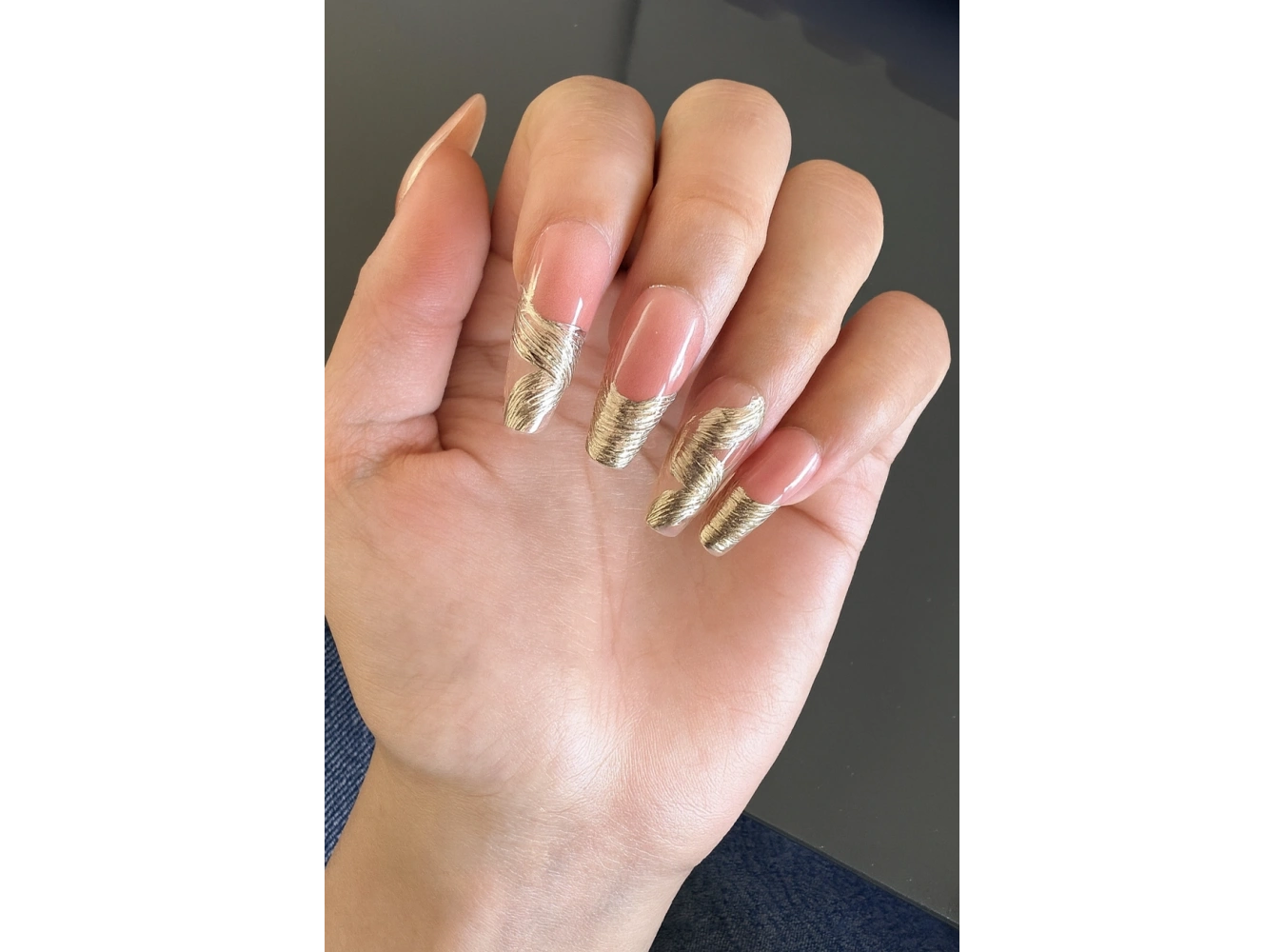 Pembe Ve Altın Renk Jel Tırnak Görünümlü 10lu Takma Tınak Set (Yapıştırıcılı)