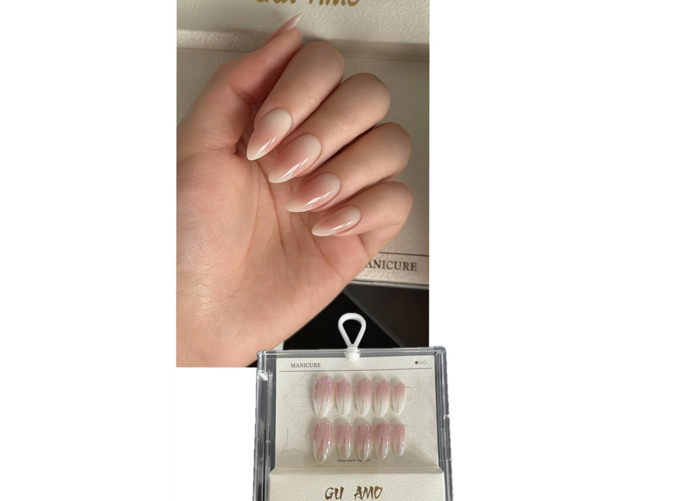 Pembe Ve Beyaz Renk Jel Tırnak Görünümlü 10lu Takma Tınak Set (Yapıştırıcılı)