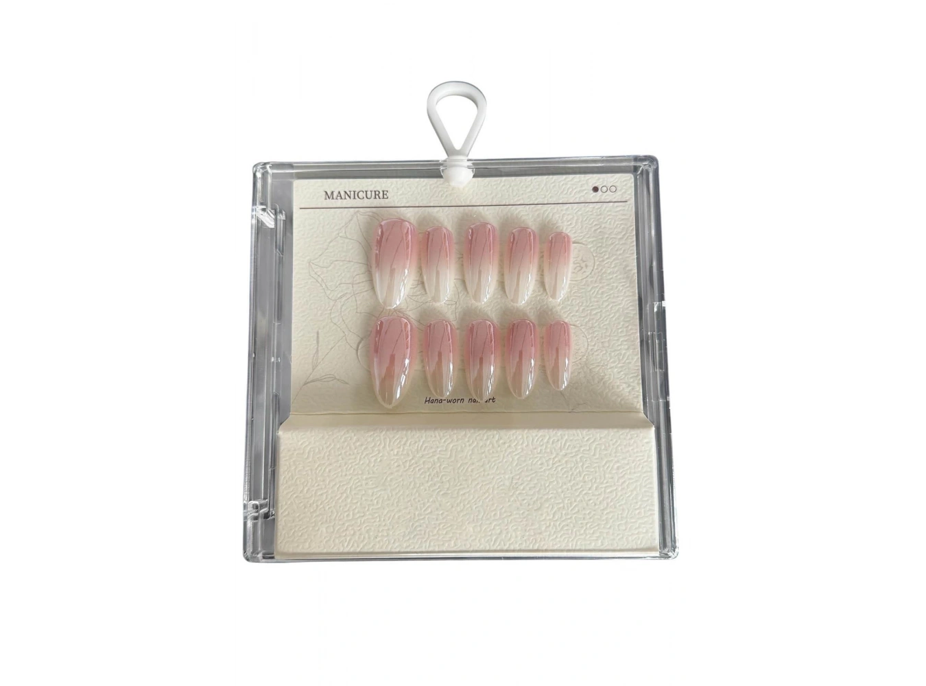 Pembe Ve Beyaz Renk Jel Tırnak Görünümlü 10lu Takma Tınak Set (Yapıştırıcılı)