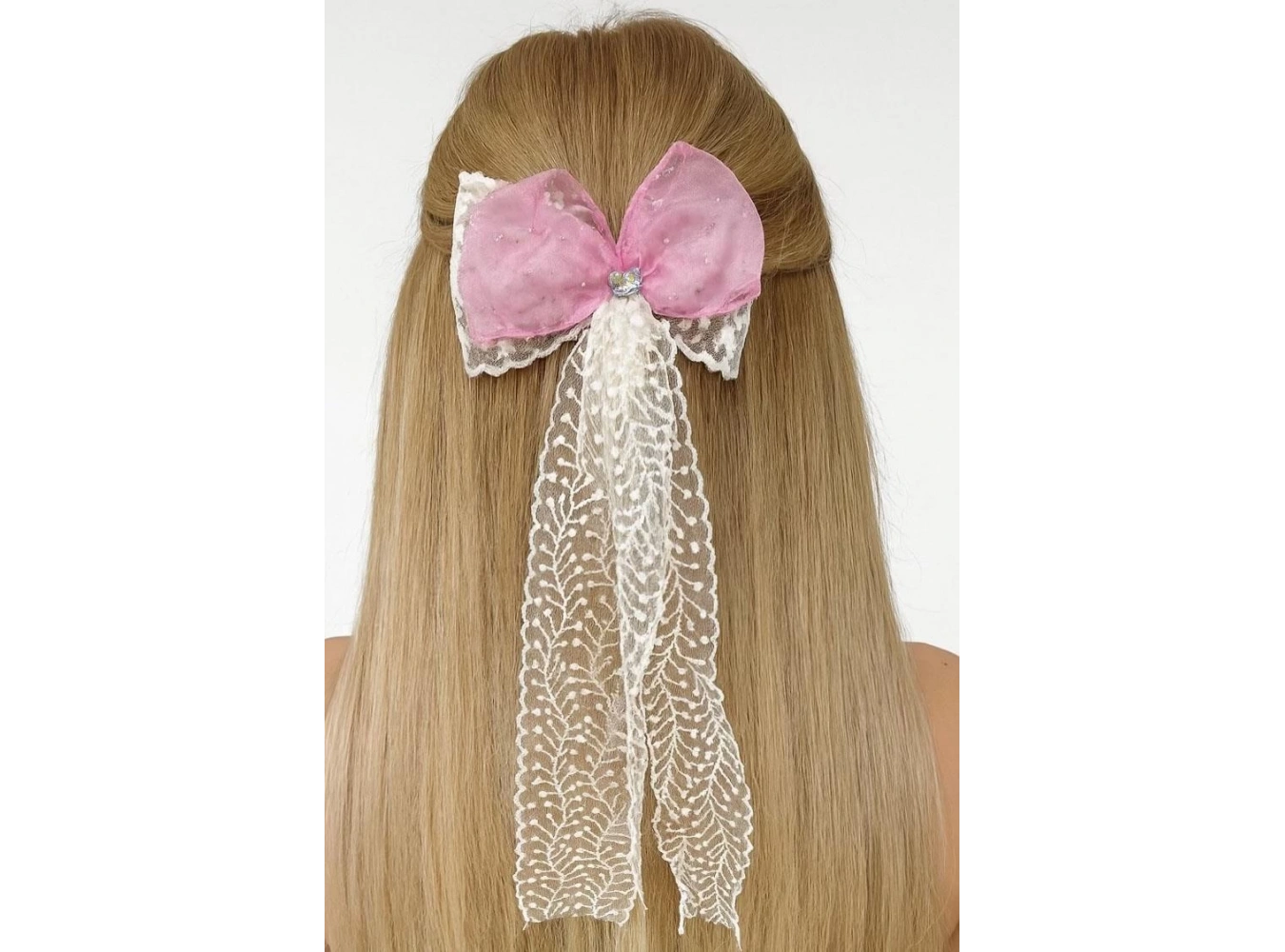 Pembe Ve Beyaz Renk Taş Detaylı Kurdele Otomat Toka