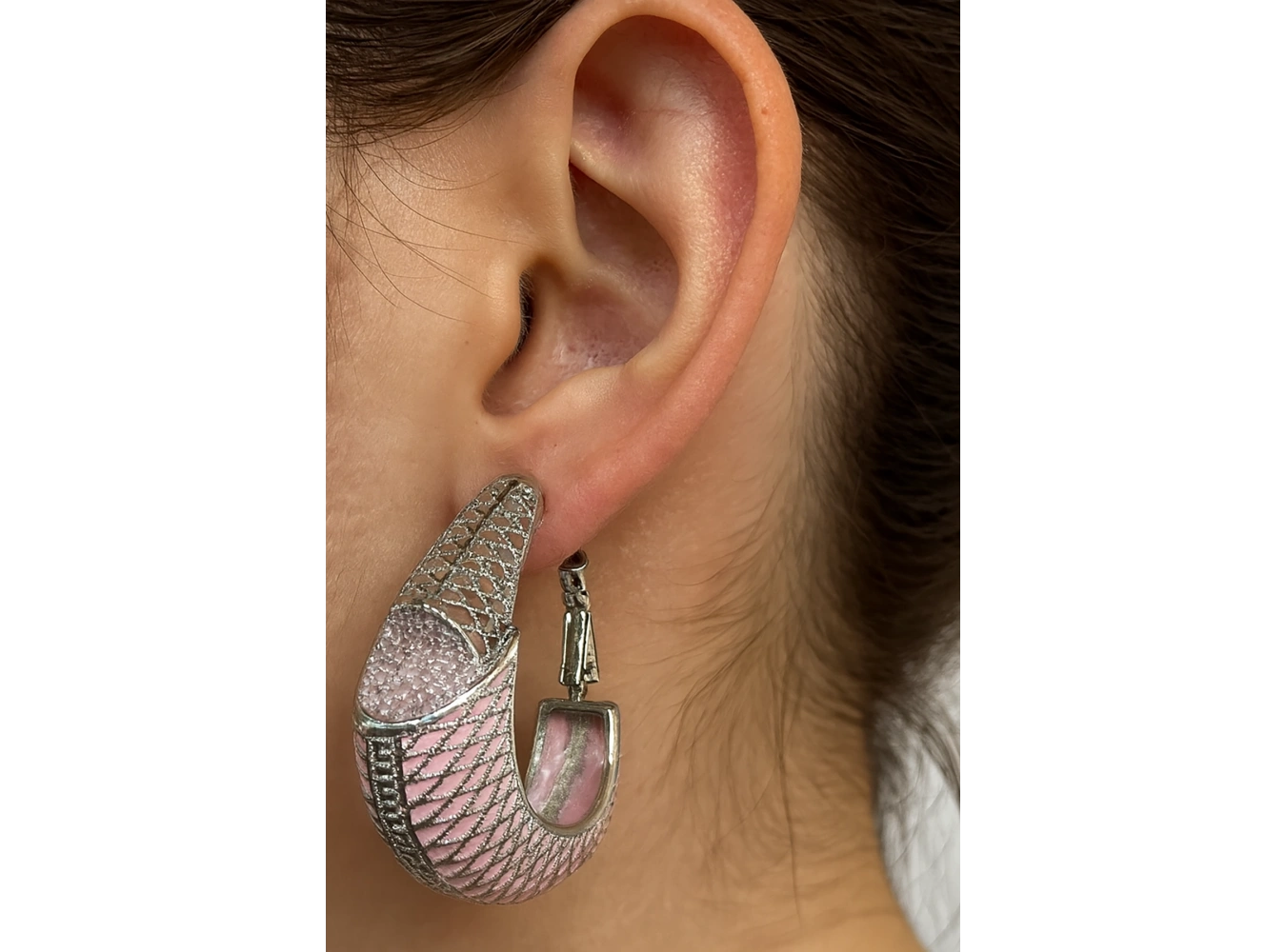 Pembe Ve Gümüş Renk 14K Altın Kaplama TX Küpe (Çift)