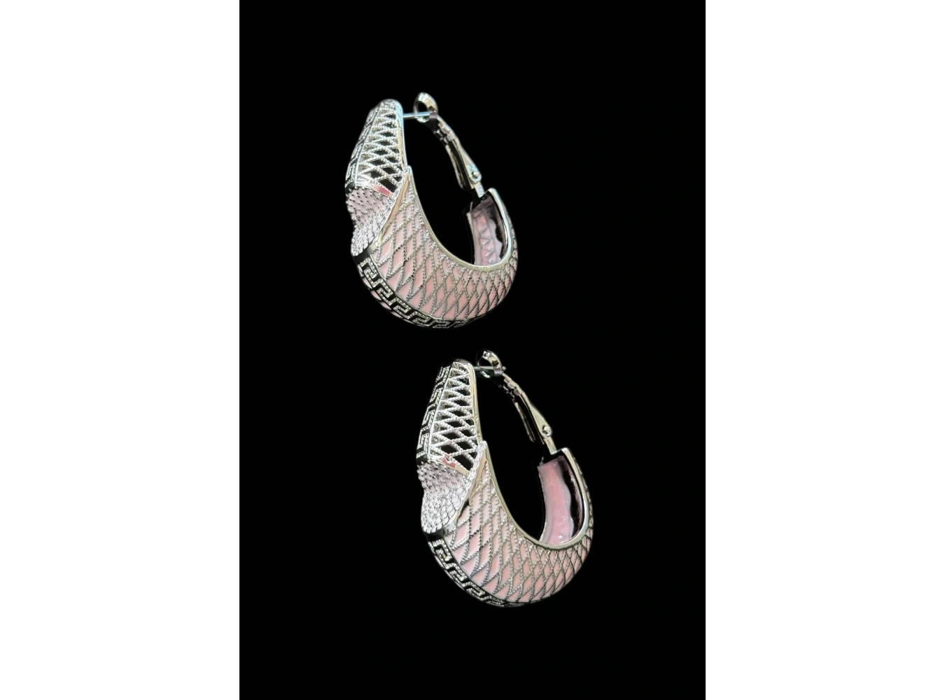 Pembe Ve Gümüş Renk 14K Altın Kaplama TX Küpe (Çift)