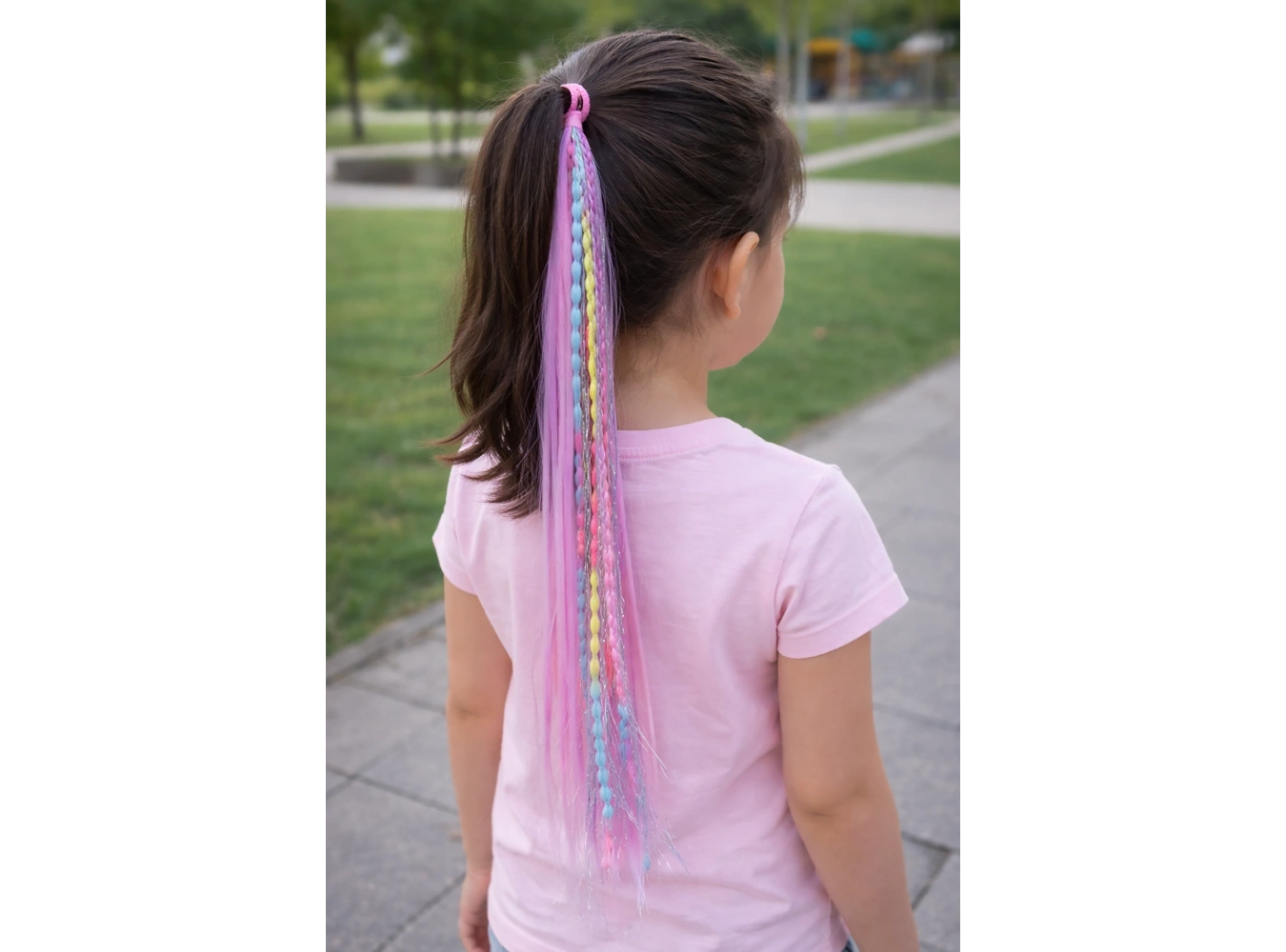 Pembe Ve Mor Renk Saç Detaylı Lastik Toka