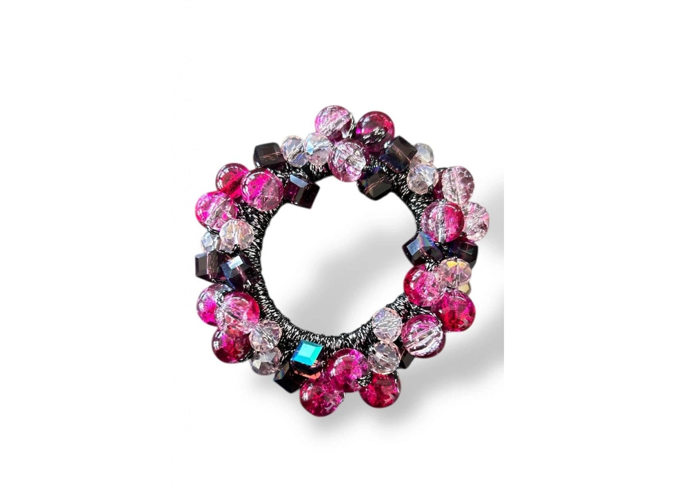 Pembe Ve Siyah Renk Boncuk Detaylı Lastik Toka