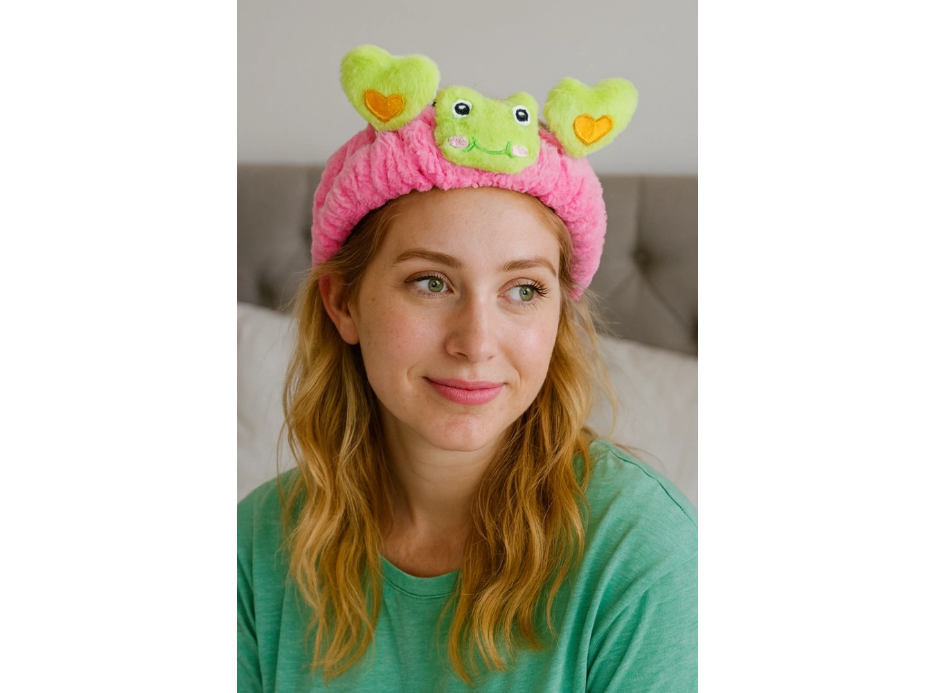 Pembe Ve Yeşil Renk Kurbağa Figürlü Peluş Saç Bandı