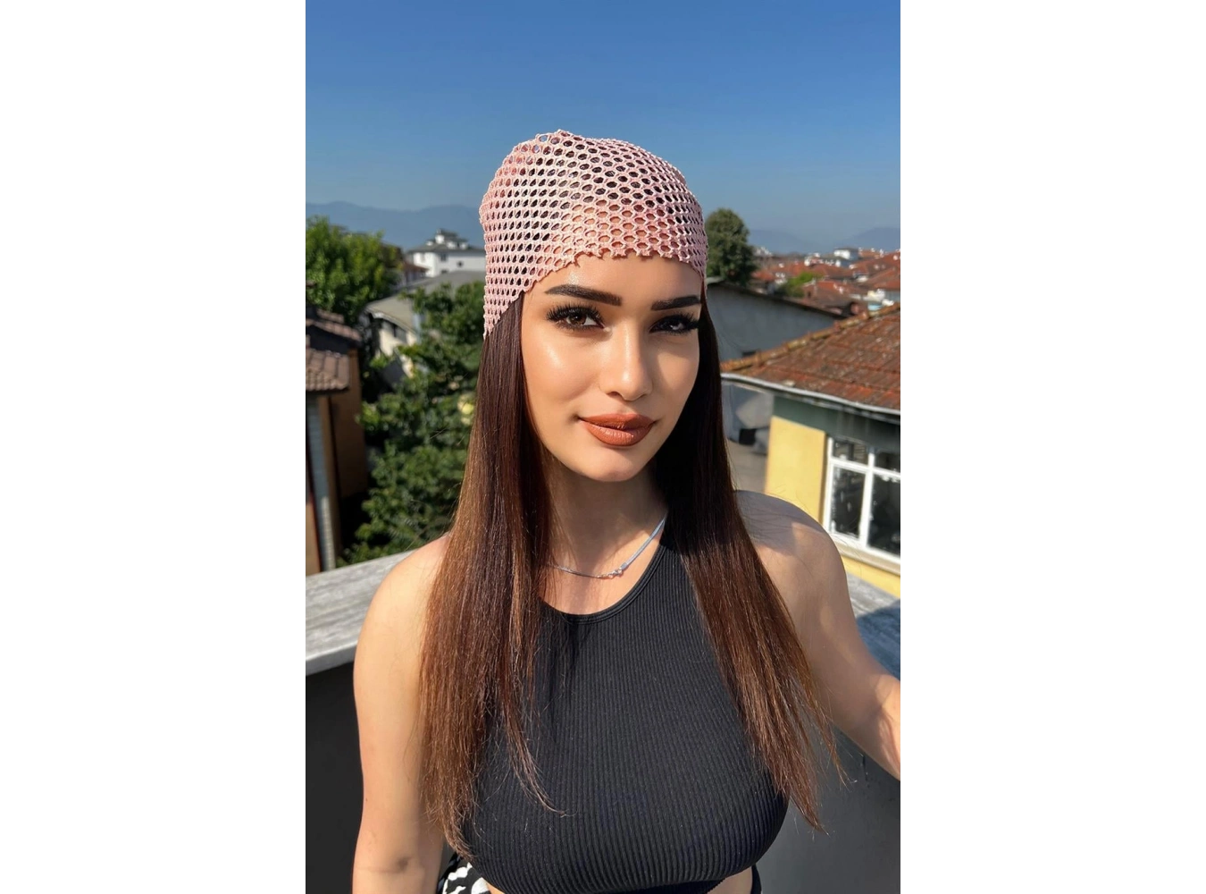 Pudra Pembe Renk Simli Fular