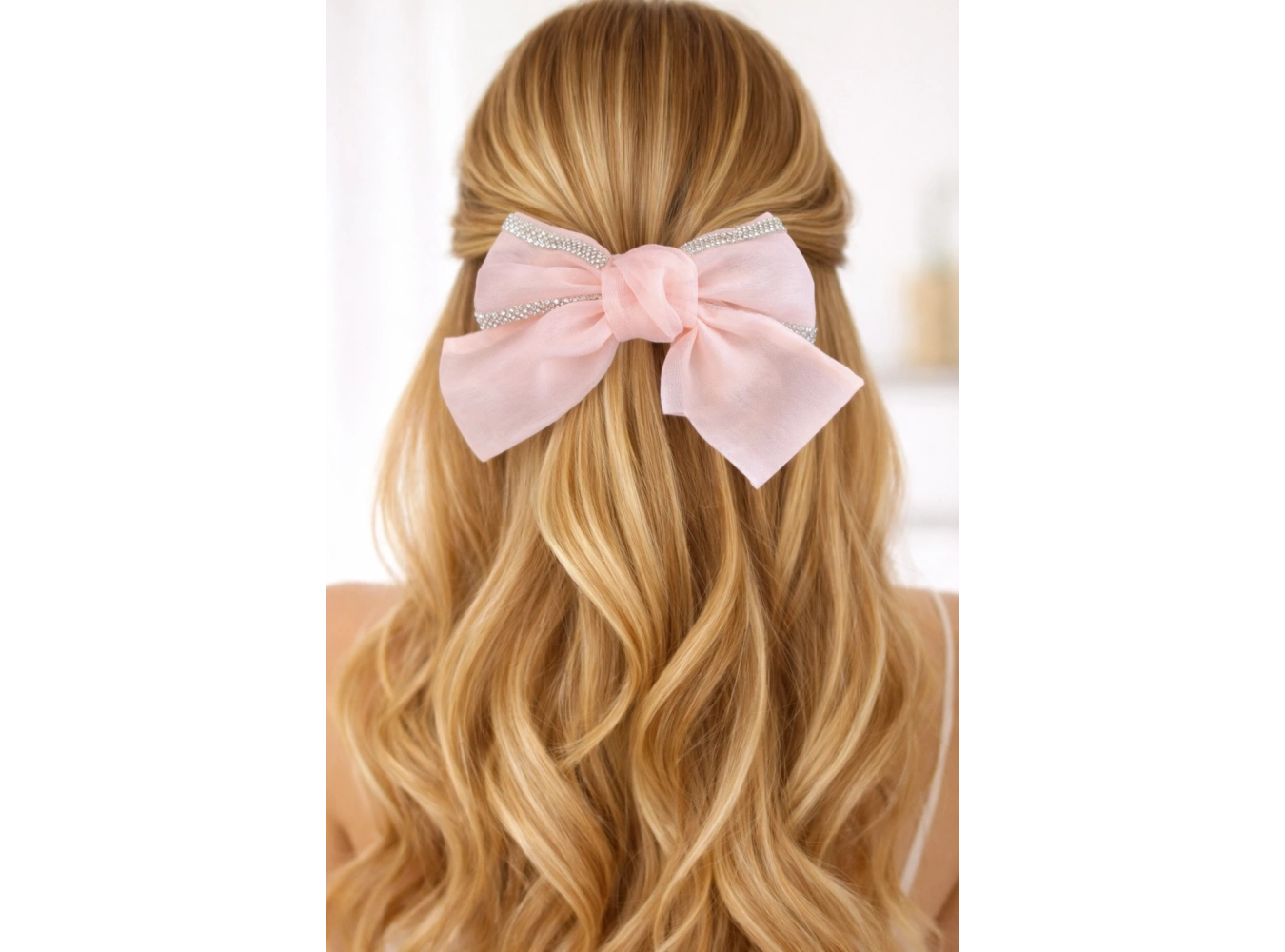 Pudra Pembe Renk Taşlı Kurdele Otomat Toka