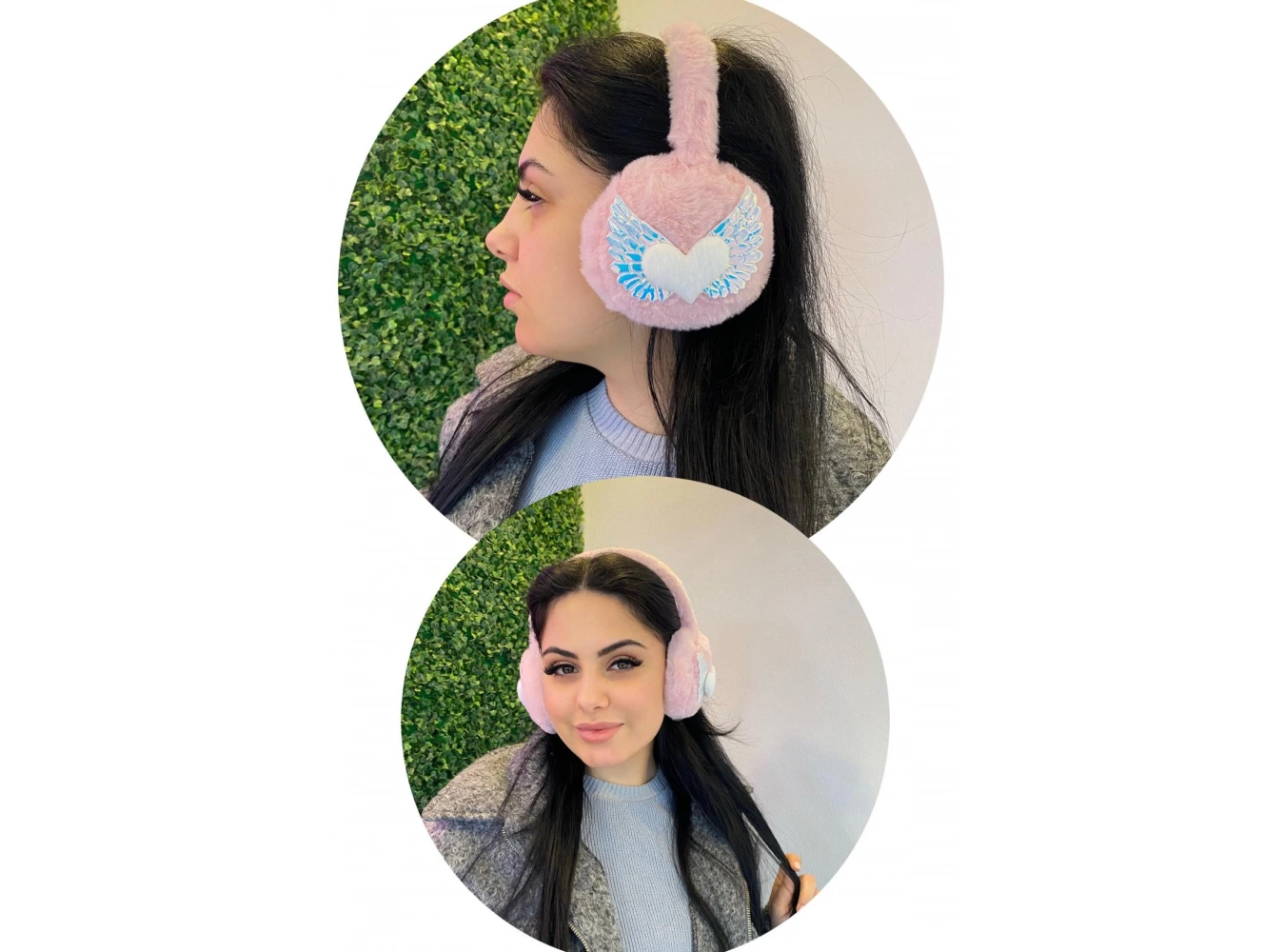 Pudra Renk Kalp Detaylı Peluş Kulaklık