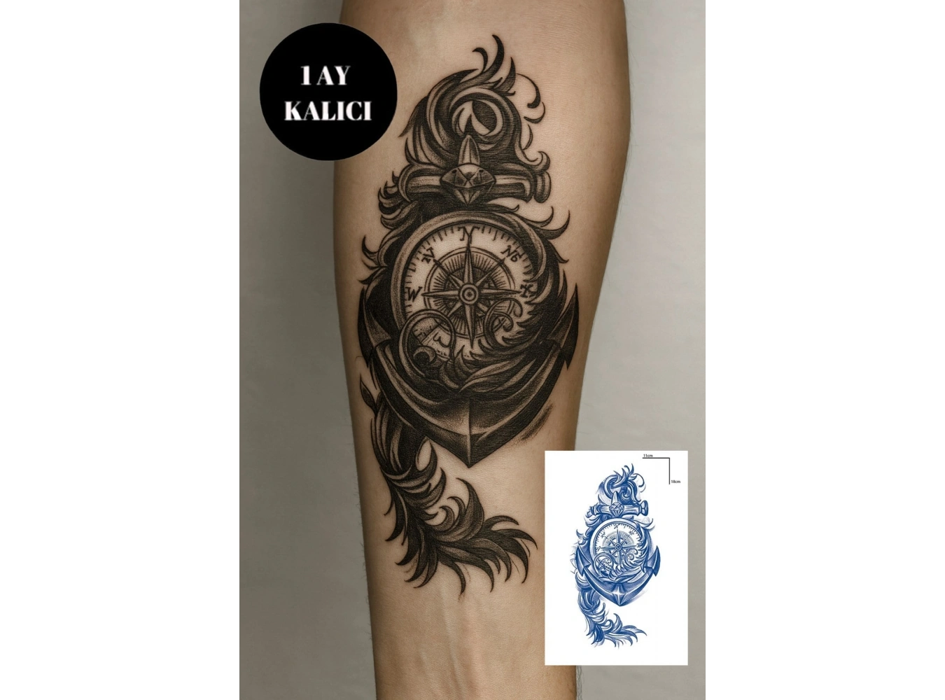 Pusula Figürlü Sonradan Kararan Yarı Kalıcı Geçici Dövme Tattoo