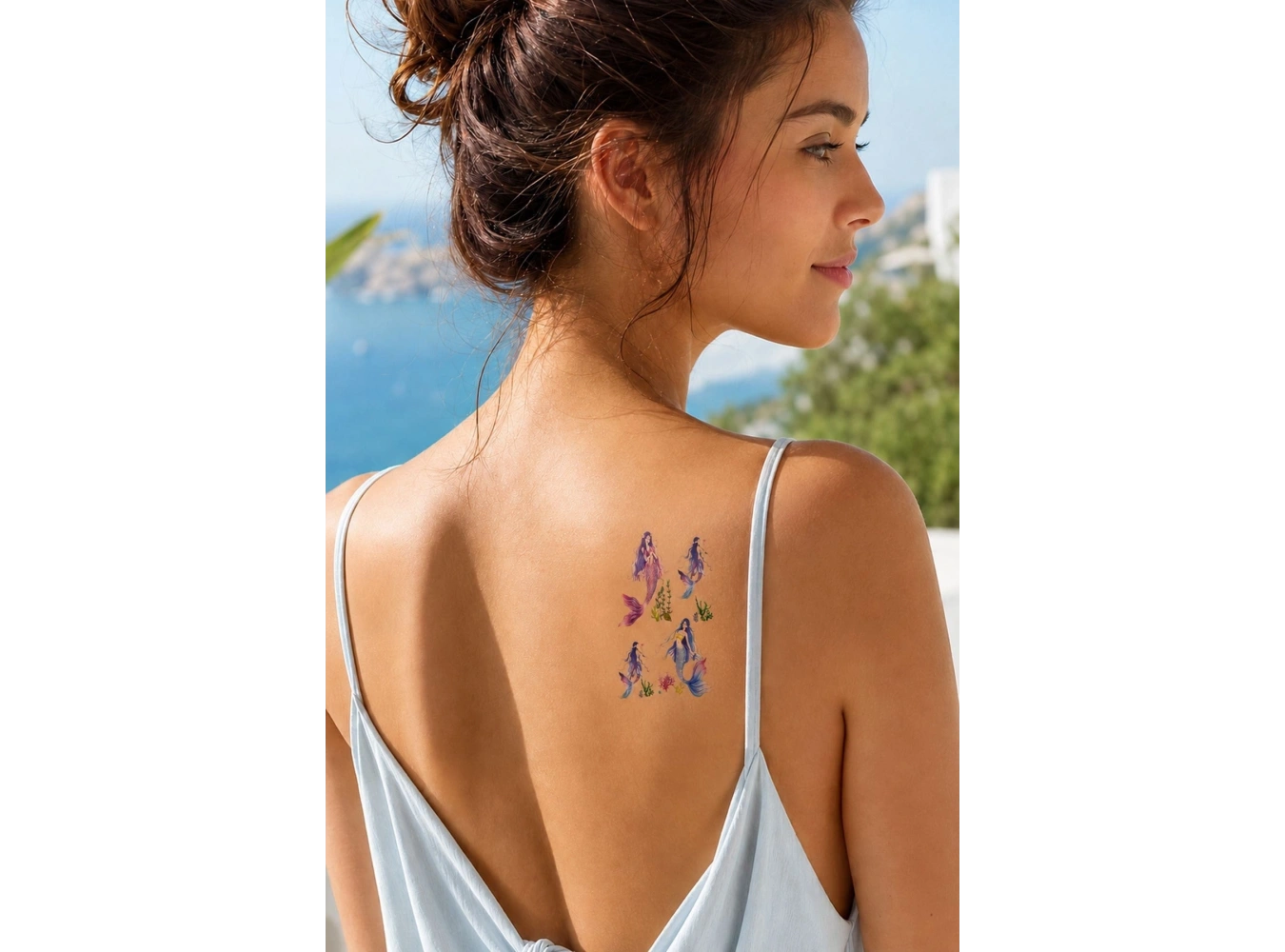 Renkli Deniz Kızı Mini Geçici Dövme Tattoo