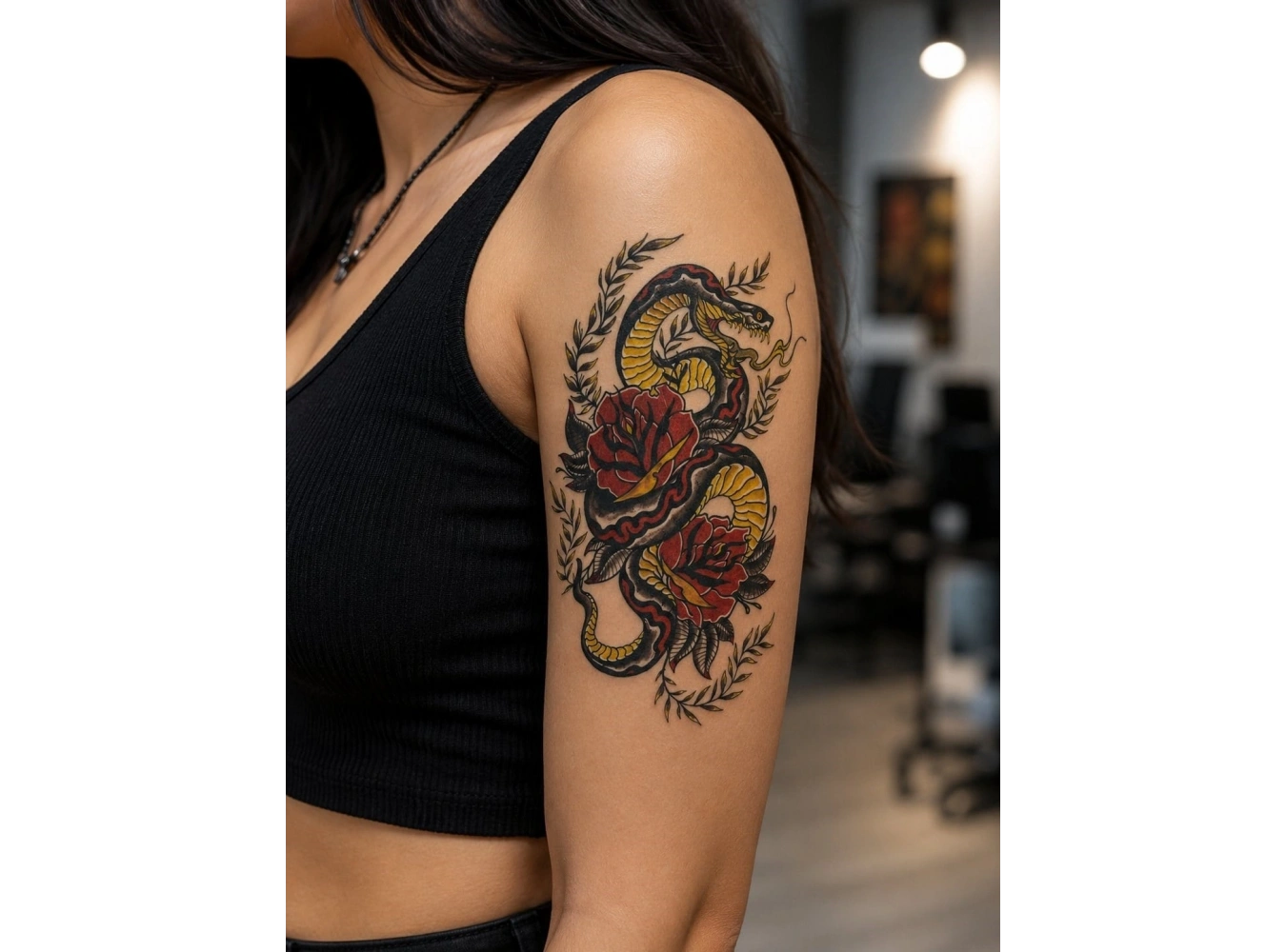 Renkli Güllü Yılan Geçici Dövme Tattoo