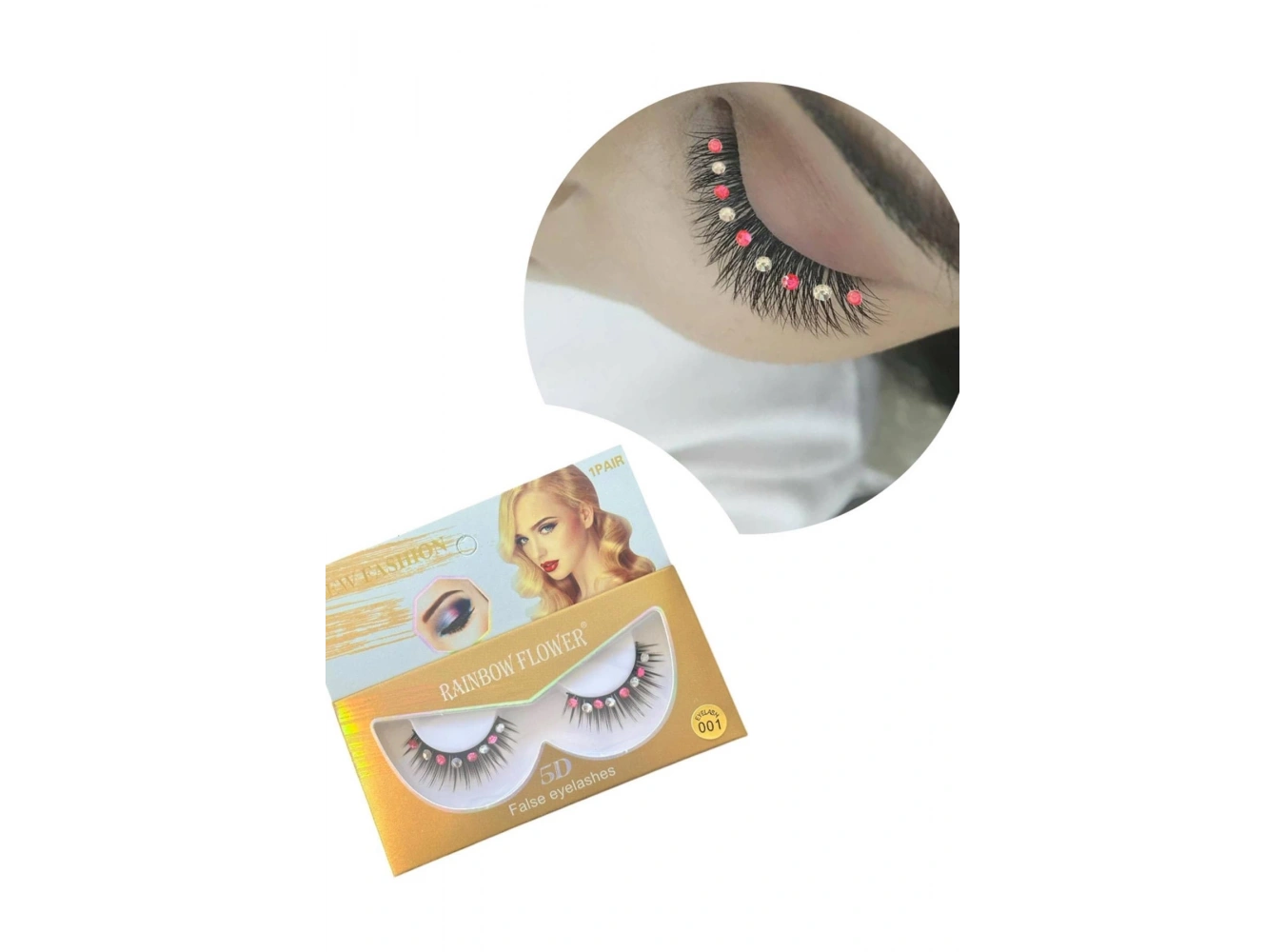 Renkli Taş Detaylı 5D Volüm İpek Takma Kirpik