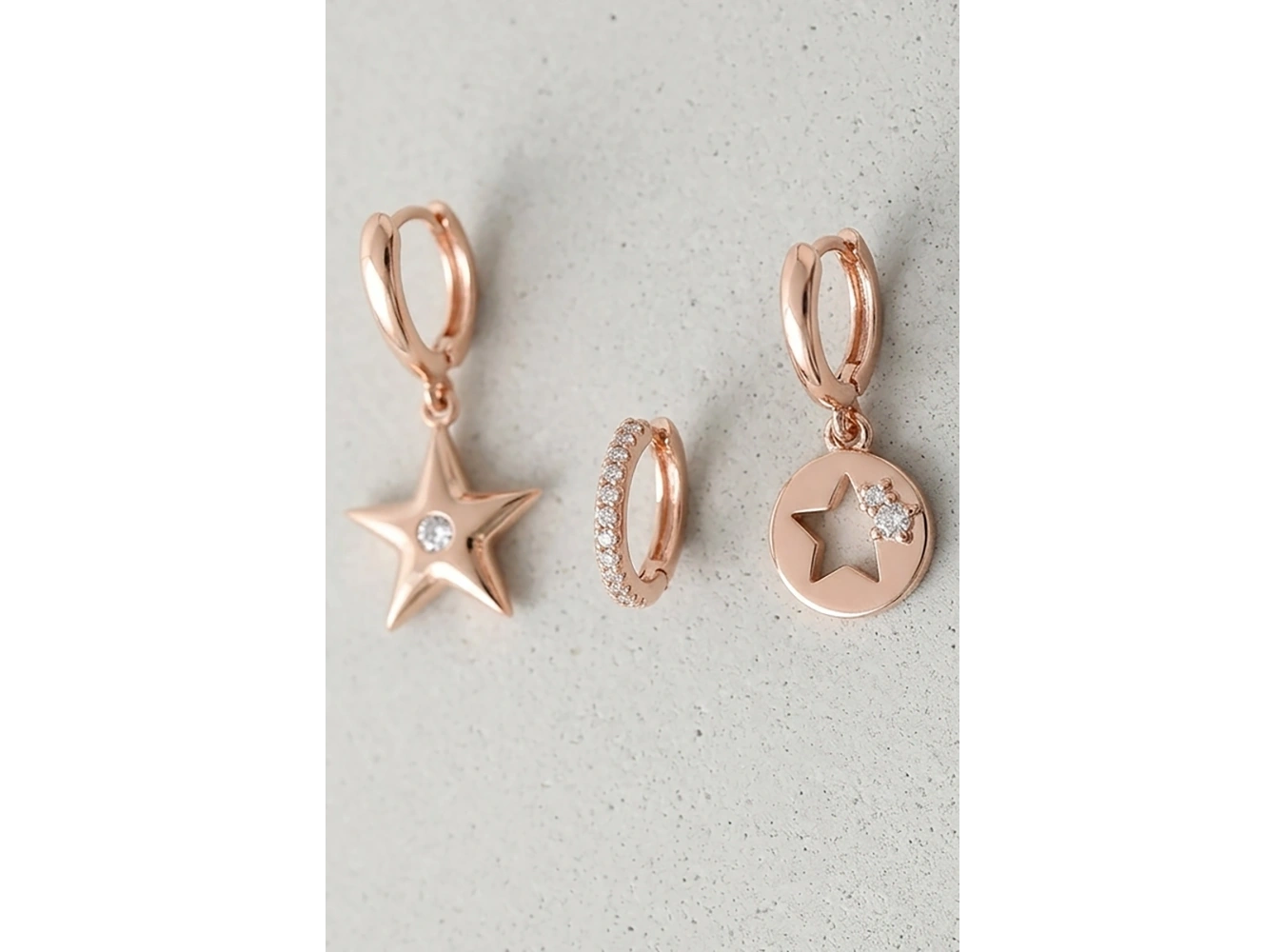 Rose Gold Renk Yıldız Figürlü 3lü YSX Küpe Set