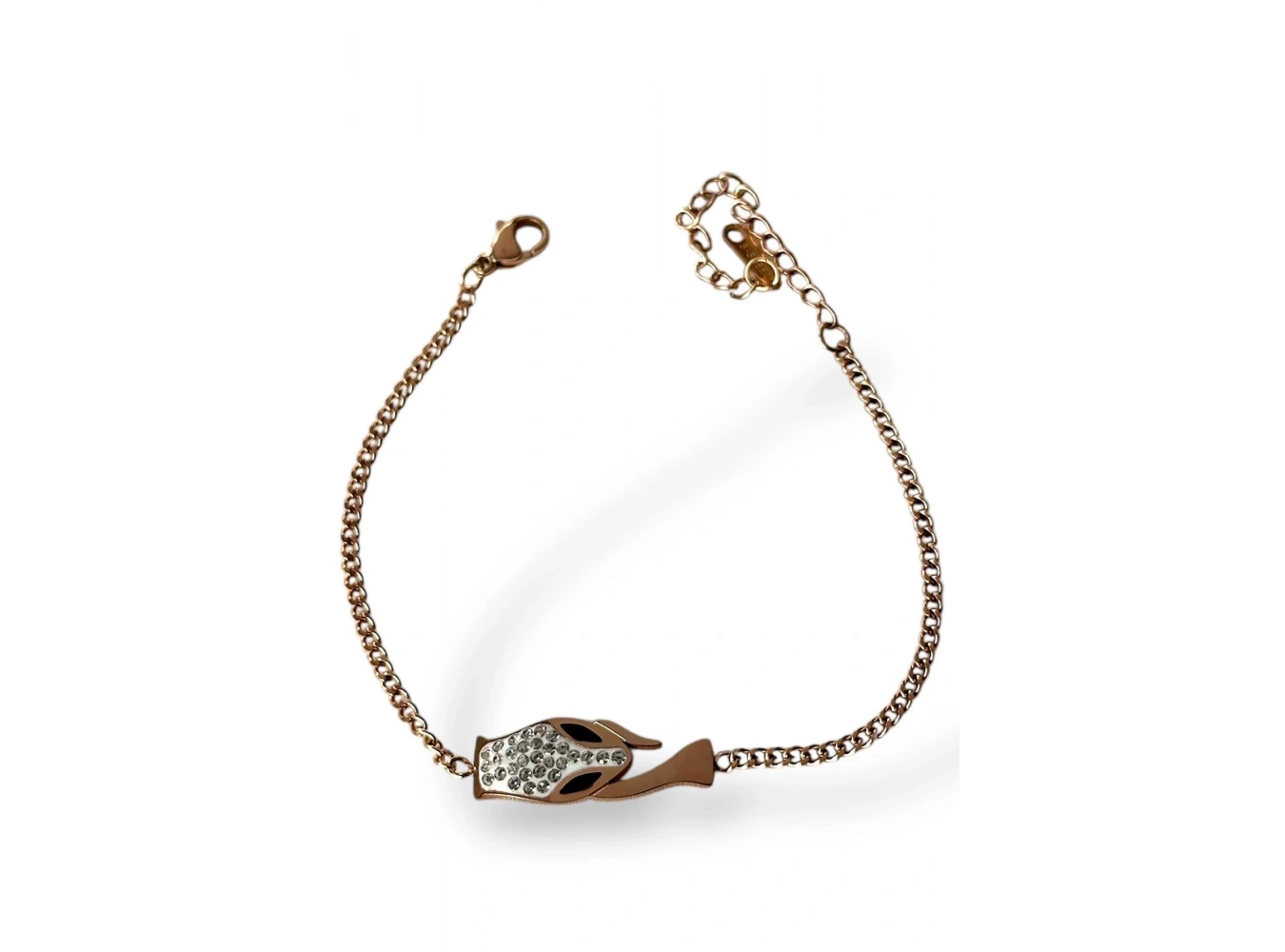 Rose Renk Yılan Figürlü Taş Detaylı Çelik Bileklik