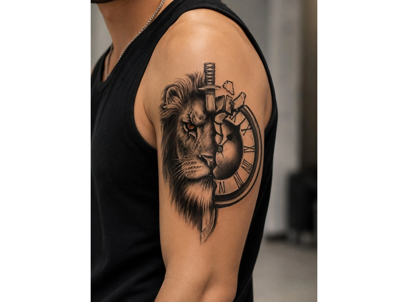 Saat ve Aslan Geçici Dövme Tattoo