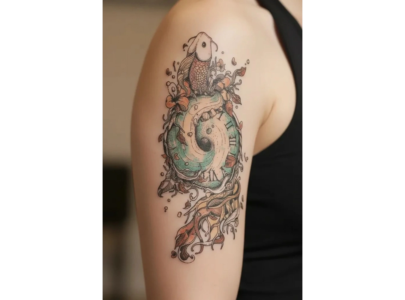 Saat ve Balık Geçici Dövme Tattoo