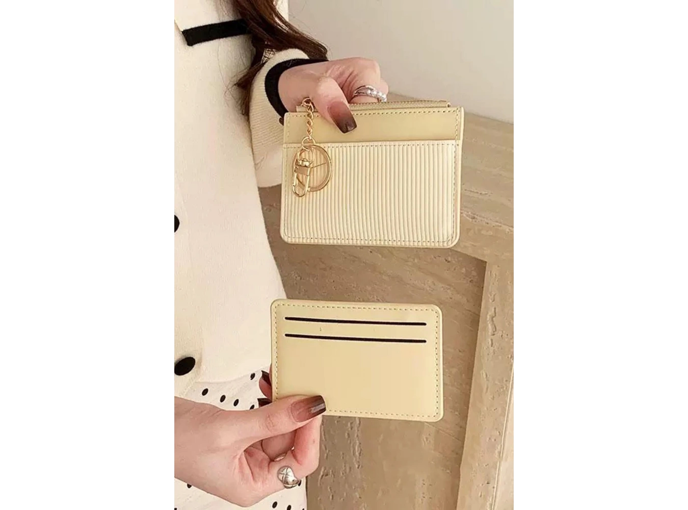 Sarı Renk Deri Kadın Cüzdan/Kartlık