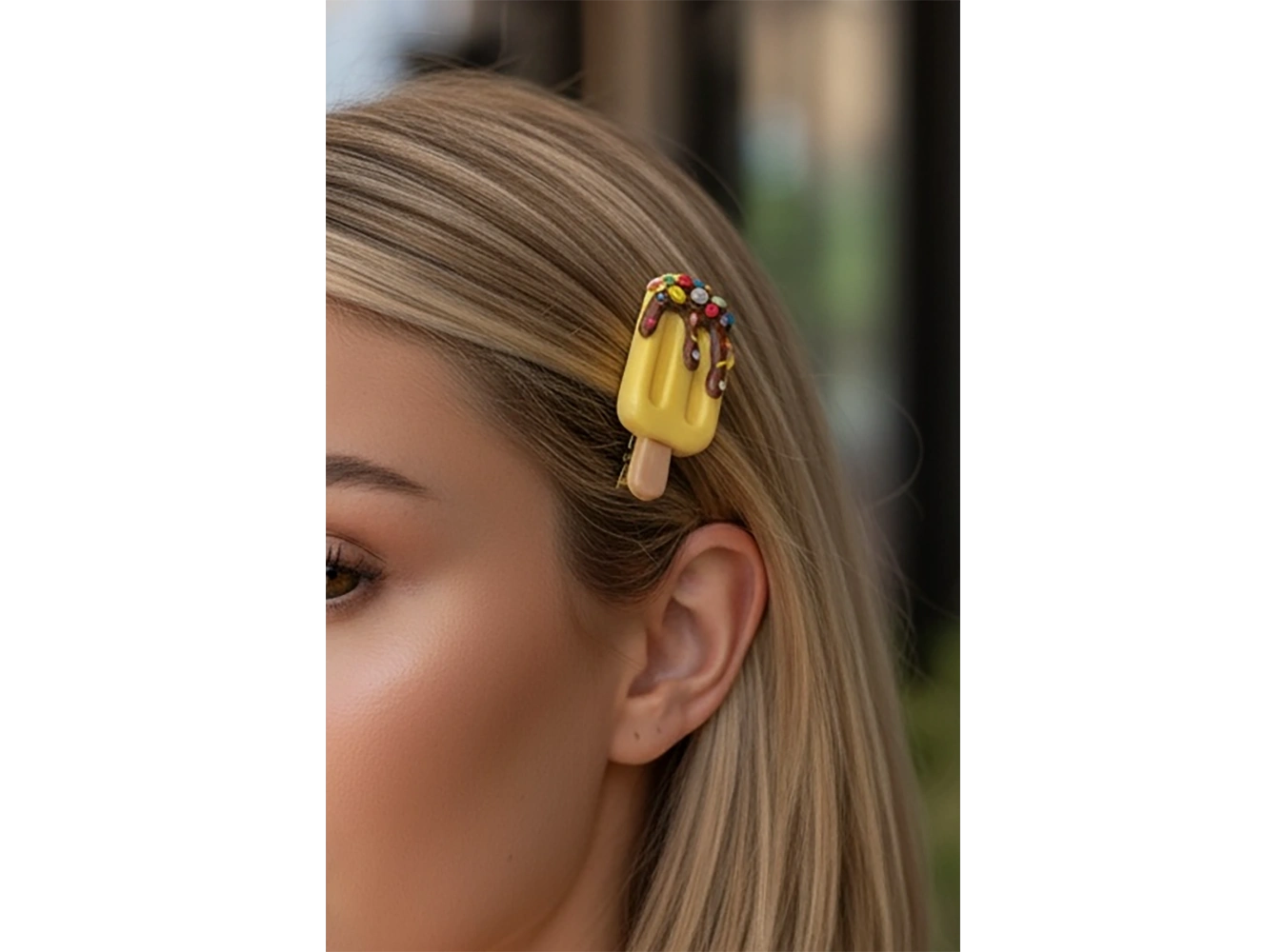 Sarı Renk Dondurma Figürlü Yan Toka