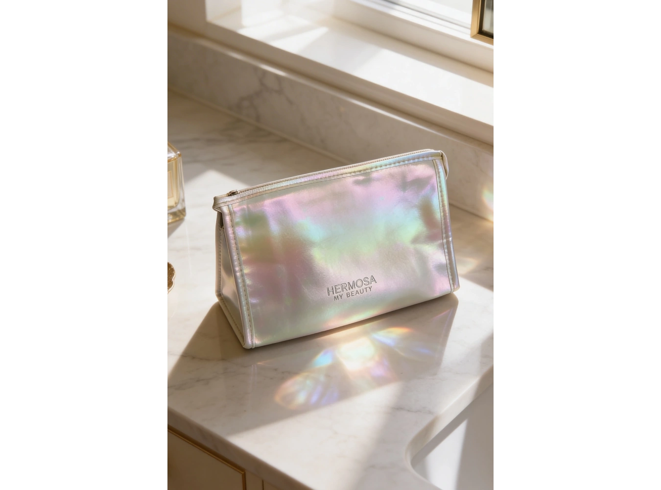 Sarı Renk Hologramlı Makyaj Çantası