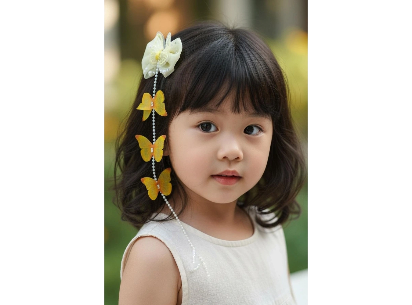 Sarı Renk Kelebek Figürlü İnci Detaylı Çocuk Yan Toka