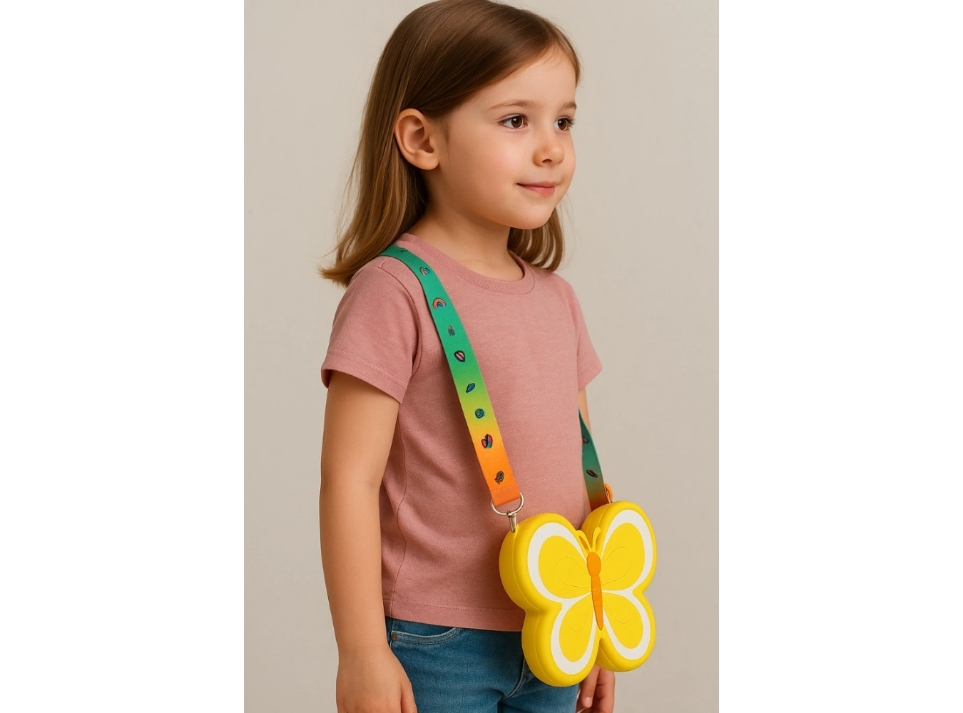 Sarı Renk Kelebek Figürlü Pop-it Çocuk Çanta