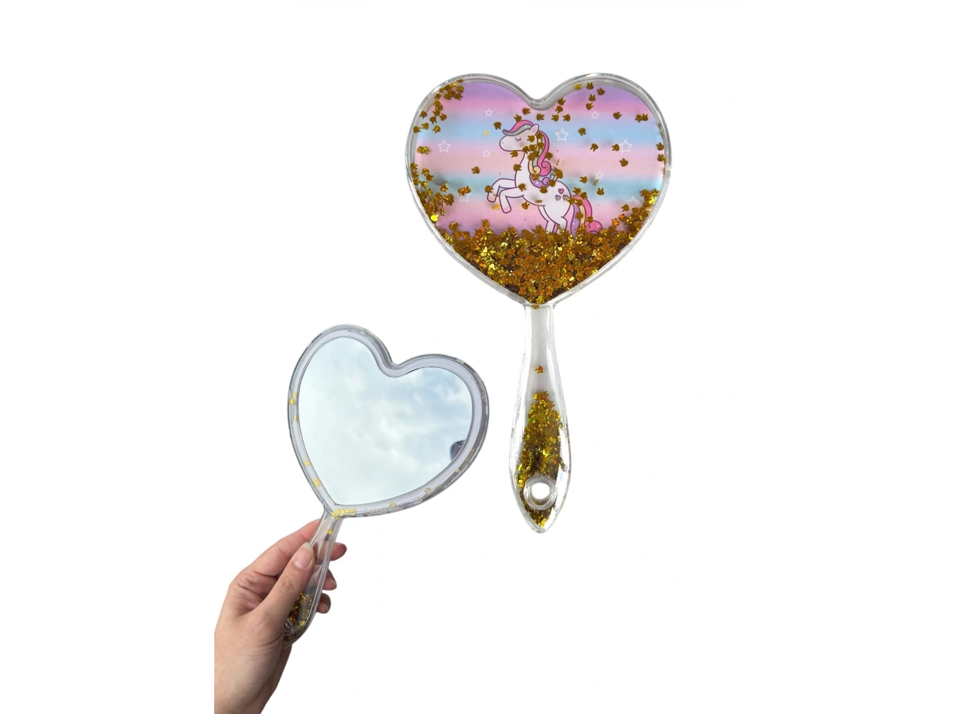 Sarı Renk Pul Detaylı Unicorn Figürlü El Aynası