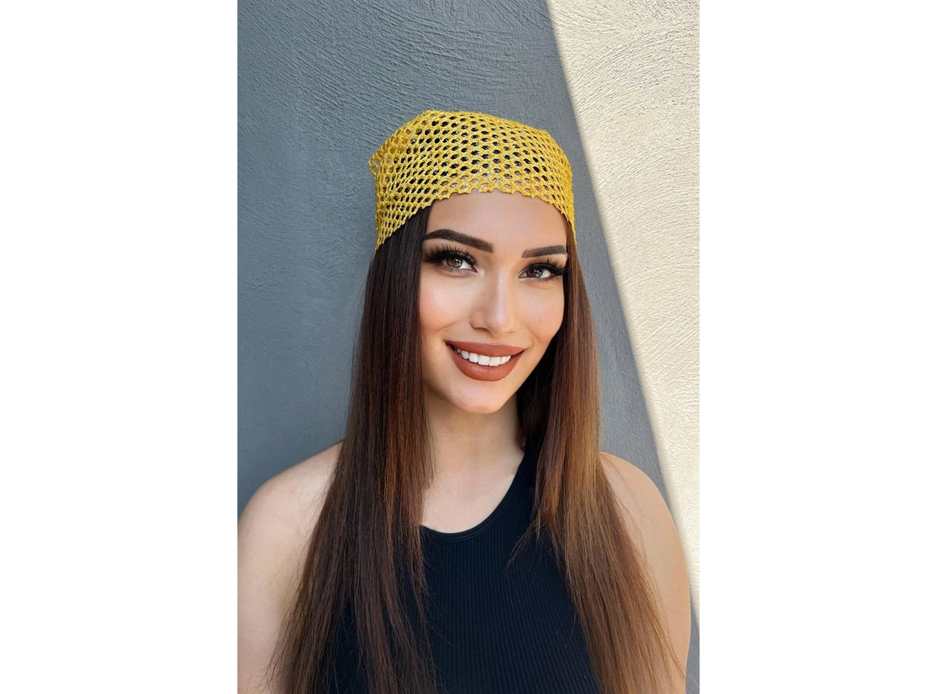 Sarı Renk Simli Fular